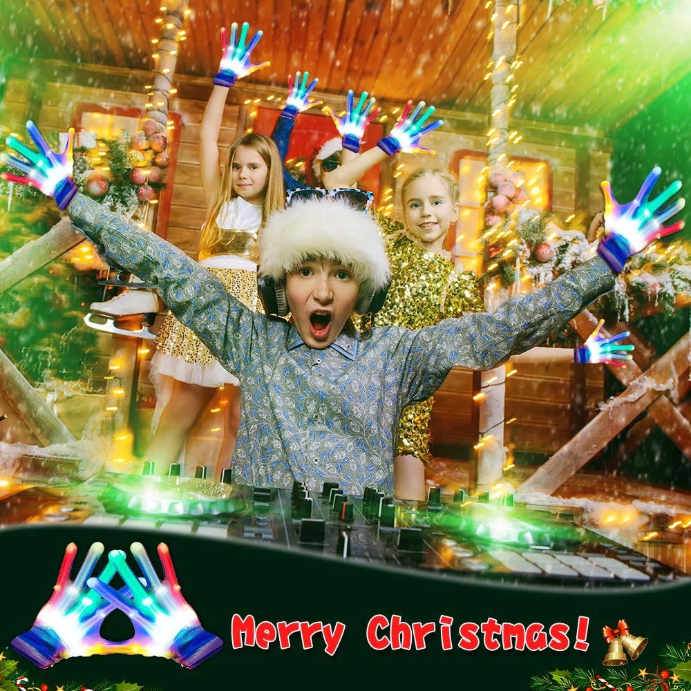 GLEDLOVES LED Gloves,LED Finger Gloves,LED Gloves for Kids,Toys for 3-12 Year Old Boys Girls,Lights Up Gloves 5 Color/6 Mode