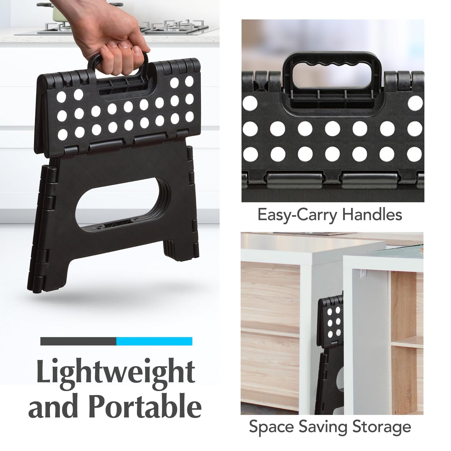 Handy Laundry Folding Lightweight Step Stool - Sturdy Enough to Support Adults and Safe Enough for Kids - Opens Easy with One Flip - Great for Kitchen, Bathroom or Bedroom