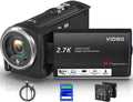 Fxmug Video Camera Camcorder, QHD 2.7K 56MP 16X Digital Vlogging Camera with LED Fill Light for YouTube, 2.8'' 270° Rotation Screen Camcorder Camera with 32GB Card and Two Batteries