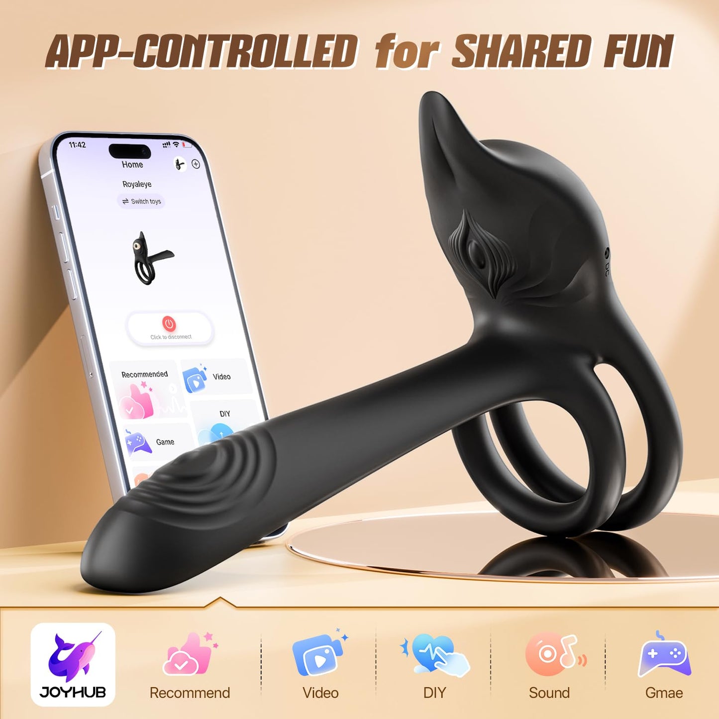 Vibrating Cock Ring Couples Sex Toys - MOOLIGIRL Dual Penis Ring Vibrator with Fox-Shaped Clitoral Stimulator & 4.6in G Spot Vibrator, 10 Vibration Modes Adult Toys for Men Women, Female Male Sex Toy