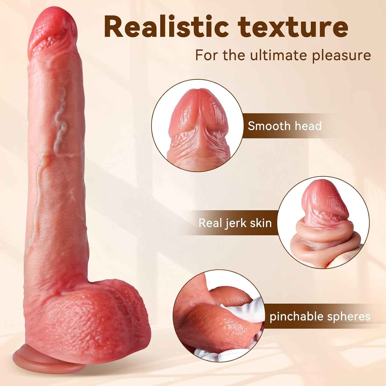 ZELVIRA Realistic Dildo Squeezable Balls Movable Foreskin Suction Cup