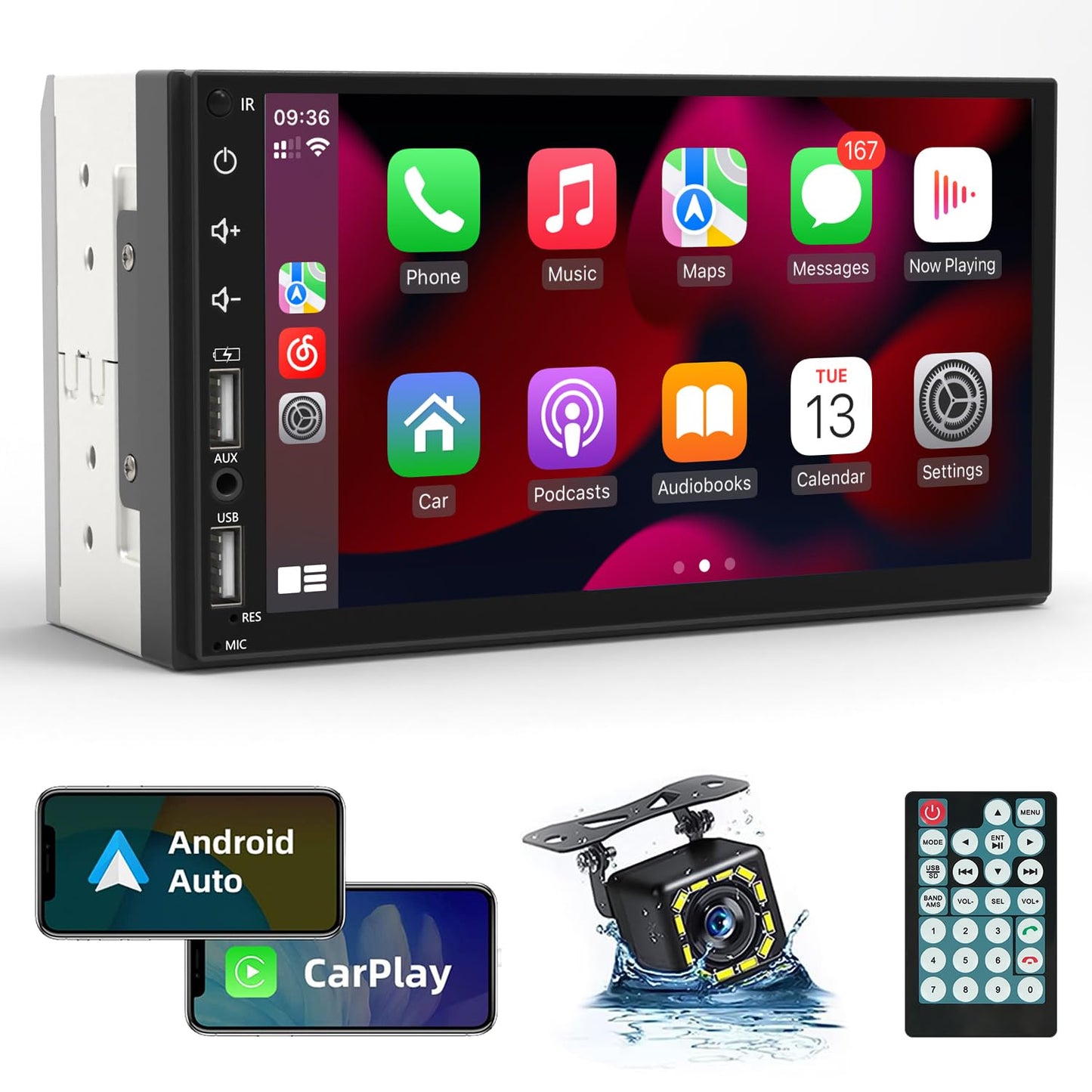 Double Din Car Stereo with Backup Camera,7 Inch,GPS Navigation,Driving Recorder,FM/USB/WiFi/APP/AUX/RCA,Touch Screen Bluetooth Car Radio…