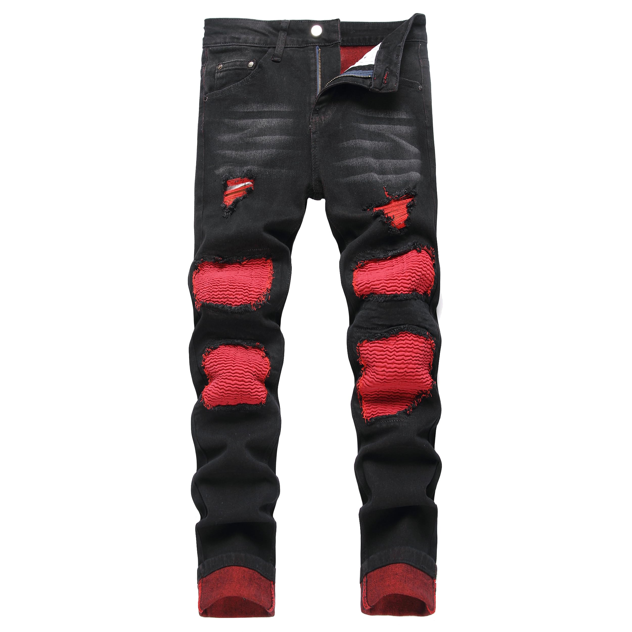 JUNBAOSS Men's Slim Fit Stretch Jeans Ripped Skinny Jeans for Men, Distressed Straight Leg Fashion Comfort Flex Waist Pants