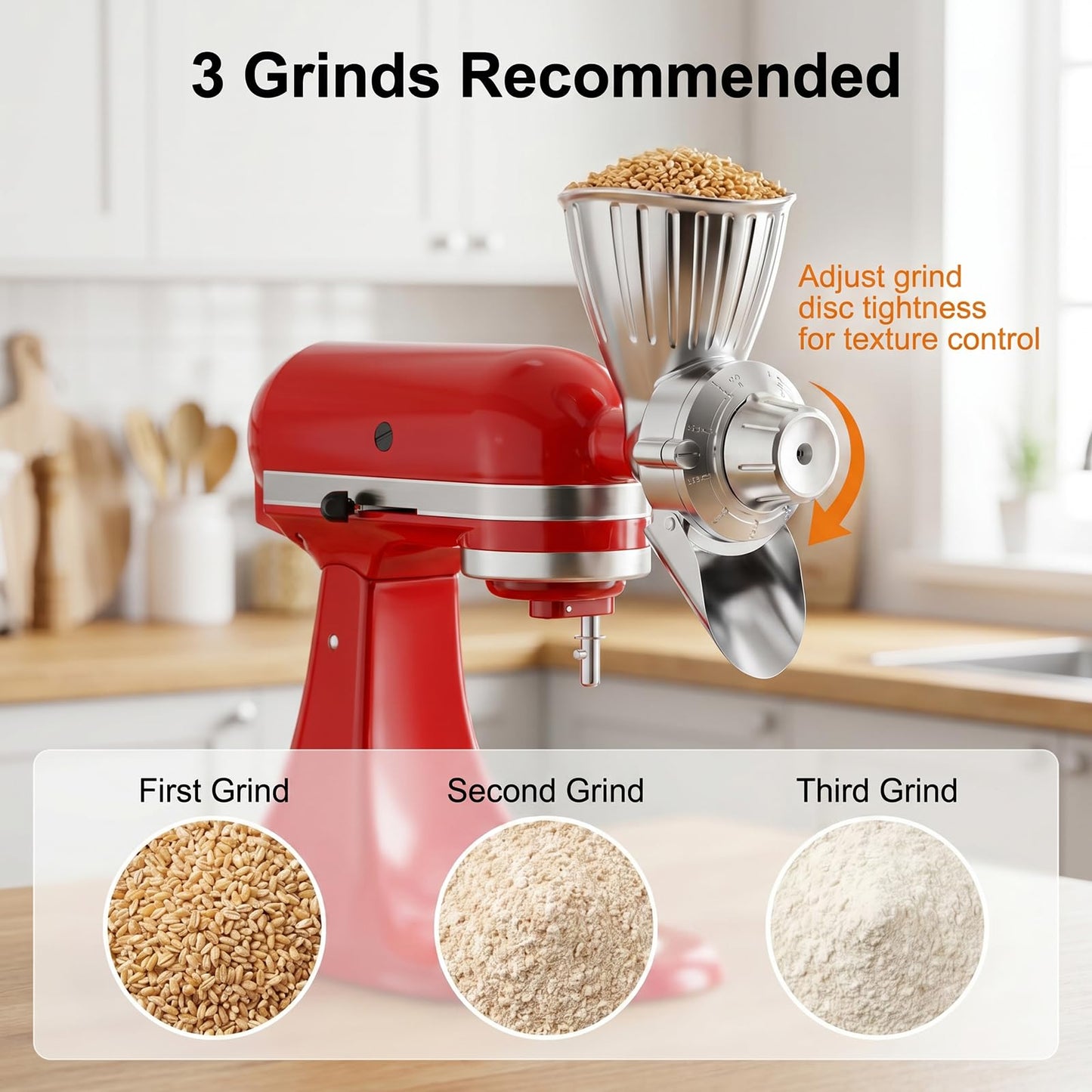 Grain Mill Attachment for KitchenAid Stand Mixer, 9-Speed Metal Flour Mill for KitchenAid, Household Grain Mill Grinder Fit for Grinding Wheat, Corn, Oats, Buckwheat, Millet, Coffee Beans by InnoMoon