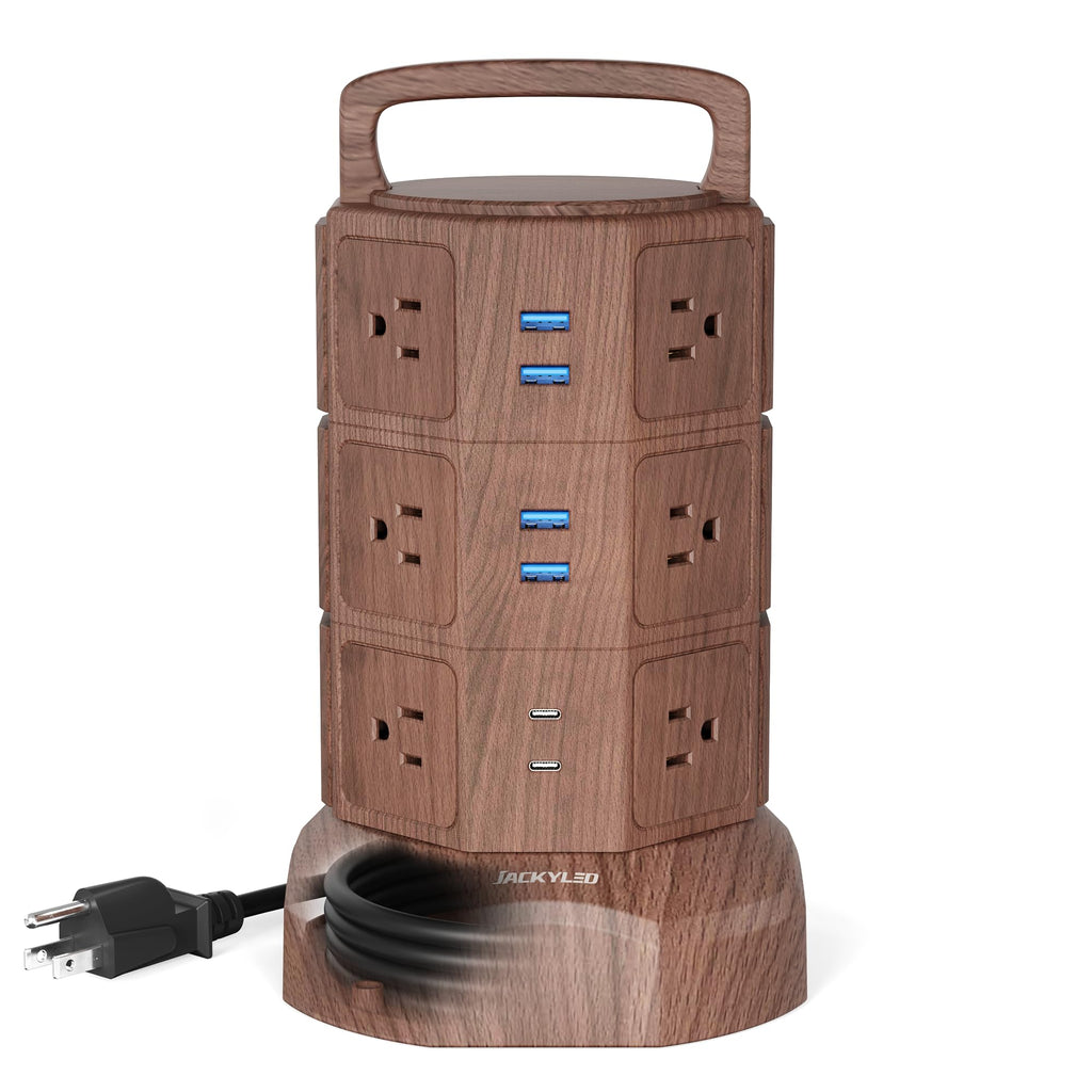 Power Strip Tower Surge Protector, JACKYLED 1625W 13A Outlet Surge Electric Tower, 12 Outlets 6 USB Ports Charging Station with 16AWG 6.5ft Heavy Duty Extension Cord for Home Office Dorm