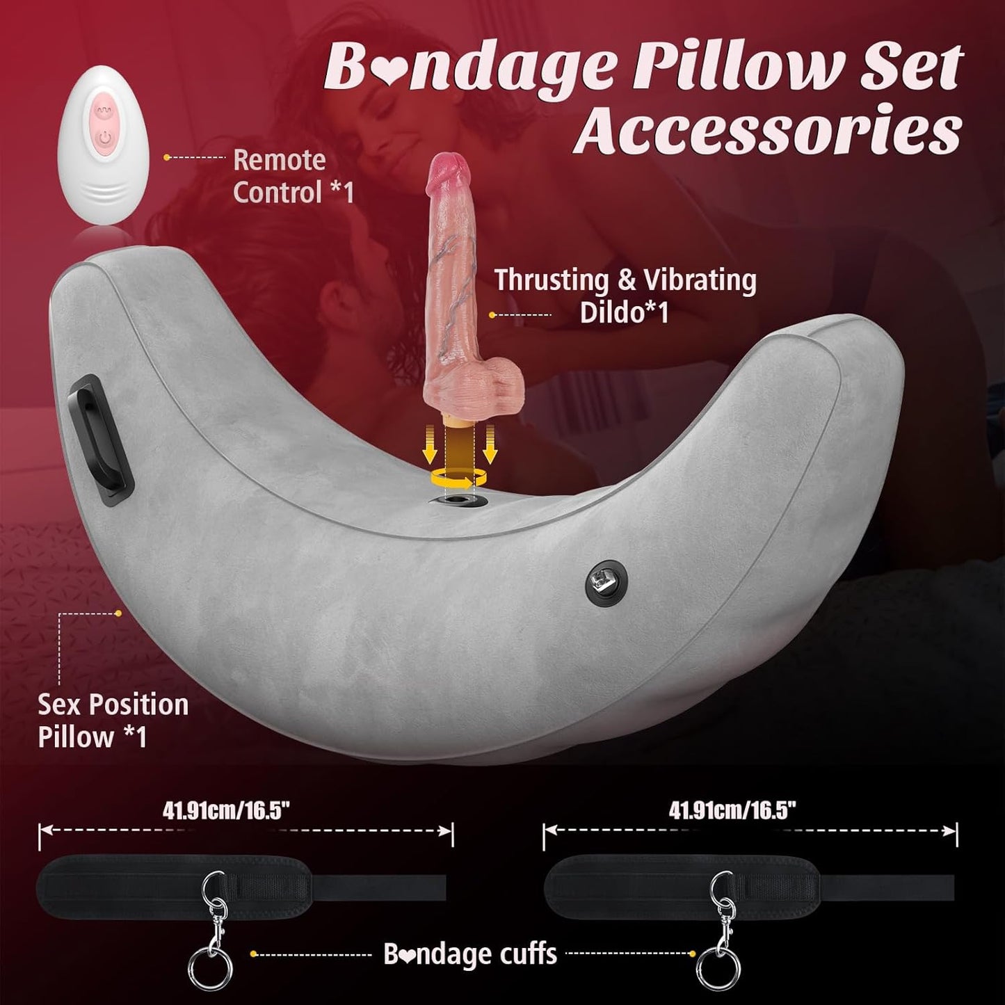 Gunwai Inflatable Position Pillow with Thrusting Vibrating Dildo Set