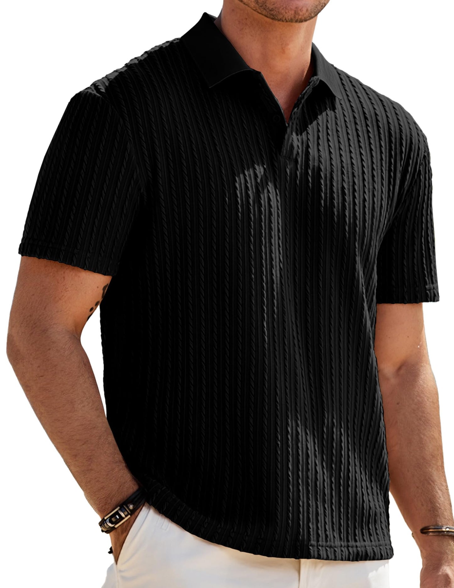 JMIERR Mens Casual Polo Shirt Summer Short Sleeve Vacation Button Beach Knit Stretchy Golf Shirts
