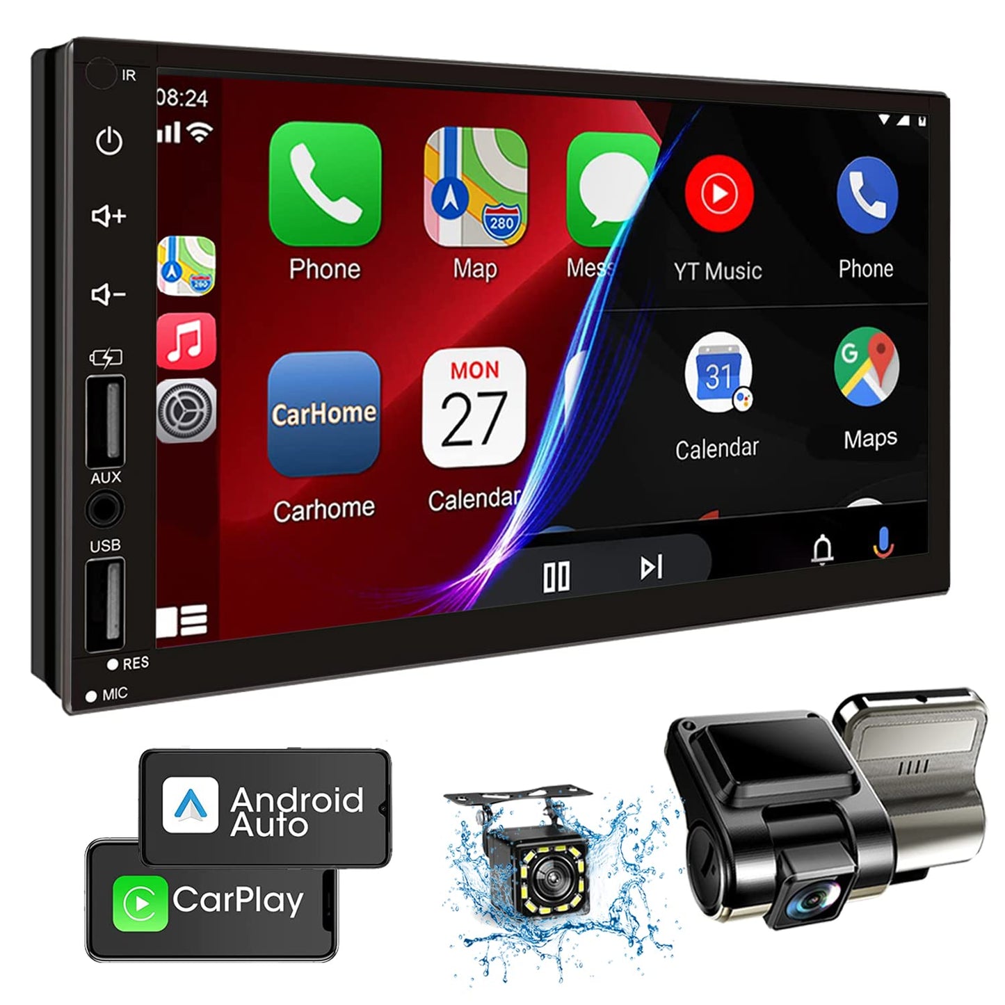 Double Din Car Stereo with Backup Camera,7 Inch,GPS Navigation,Driving Recorder,FM/USB/WiFi/APP/AUX/RCA,Touch Screen Bluetooth Car Radio…