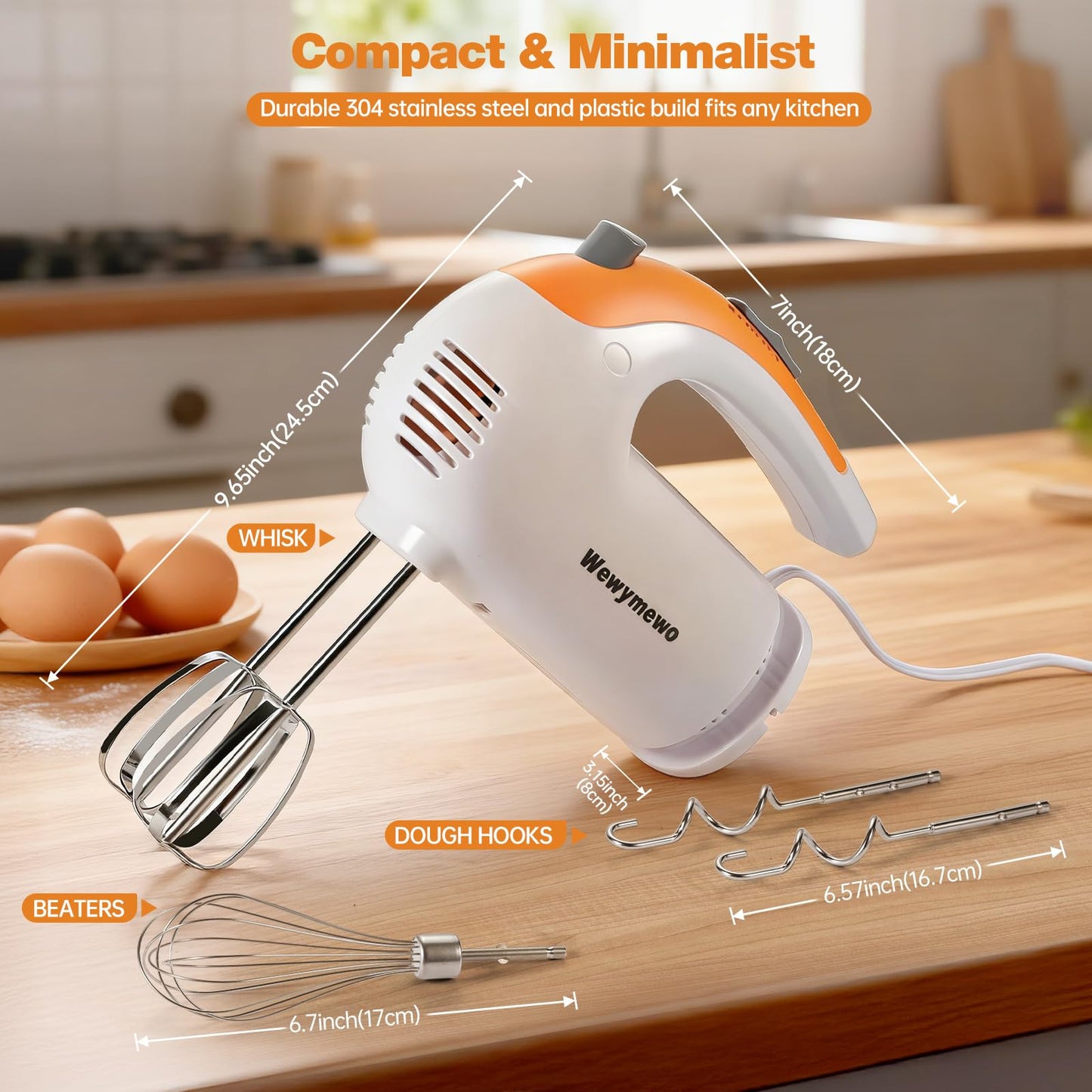 300W 5-Speed Electric Hand Mixer– Ideal for Baking, Whipping Eggs & Cookie Dough