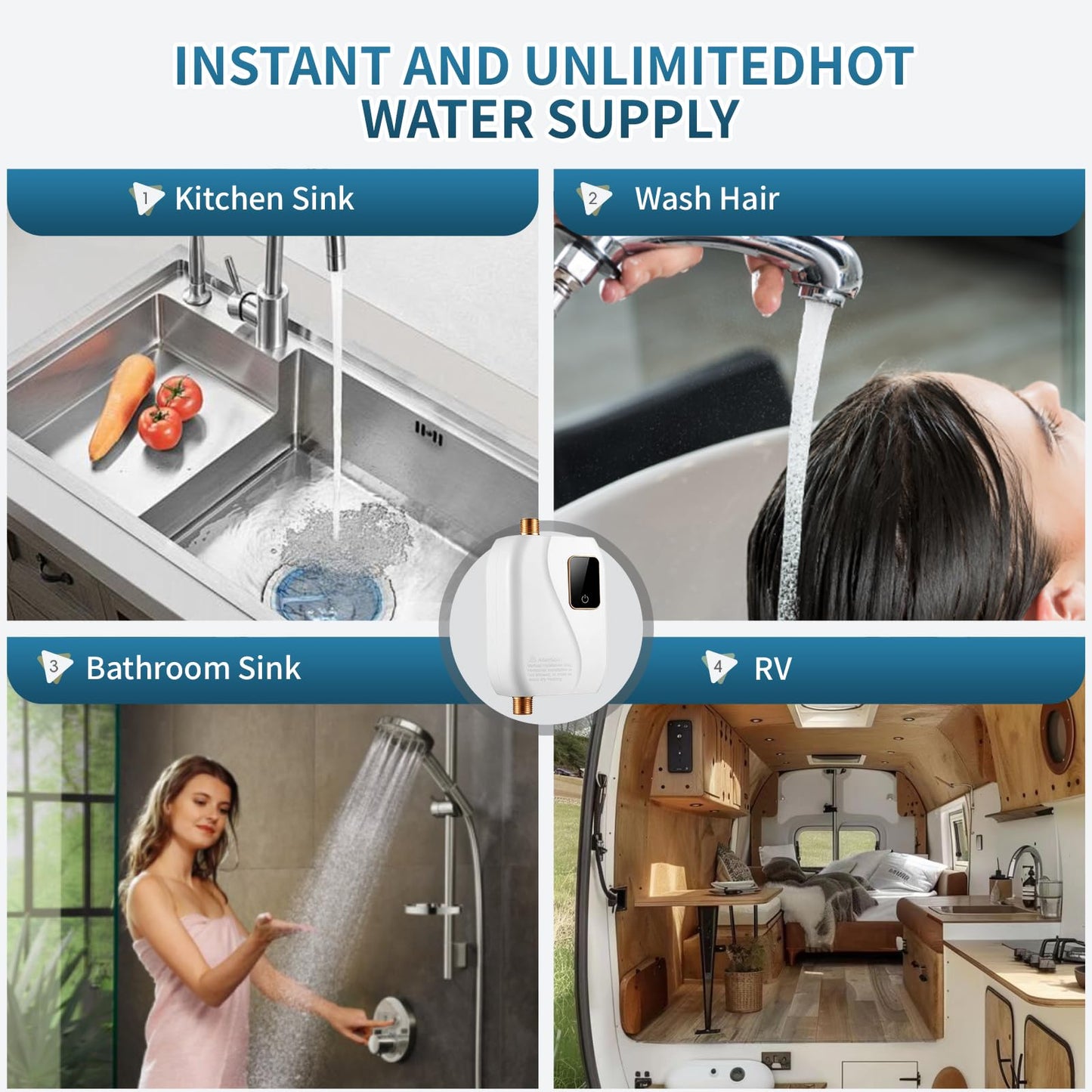 Tankless Water Heater Electric, 3000W Tankless Electric Water Heater 110V, On Demand Hot Water Heater Electric with Digital Display, Electric Tankless Hot Water Heater for Kitchen Bathroom Washin