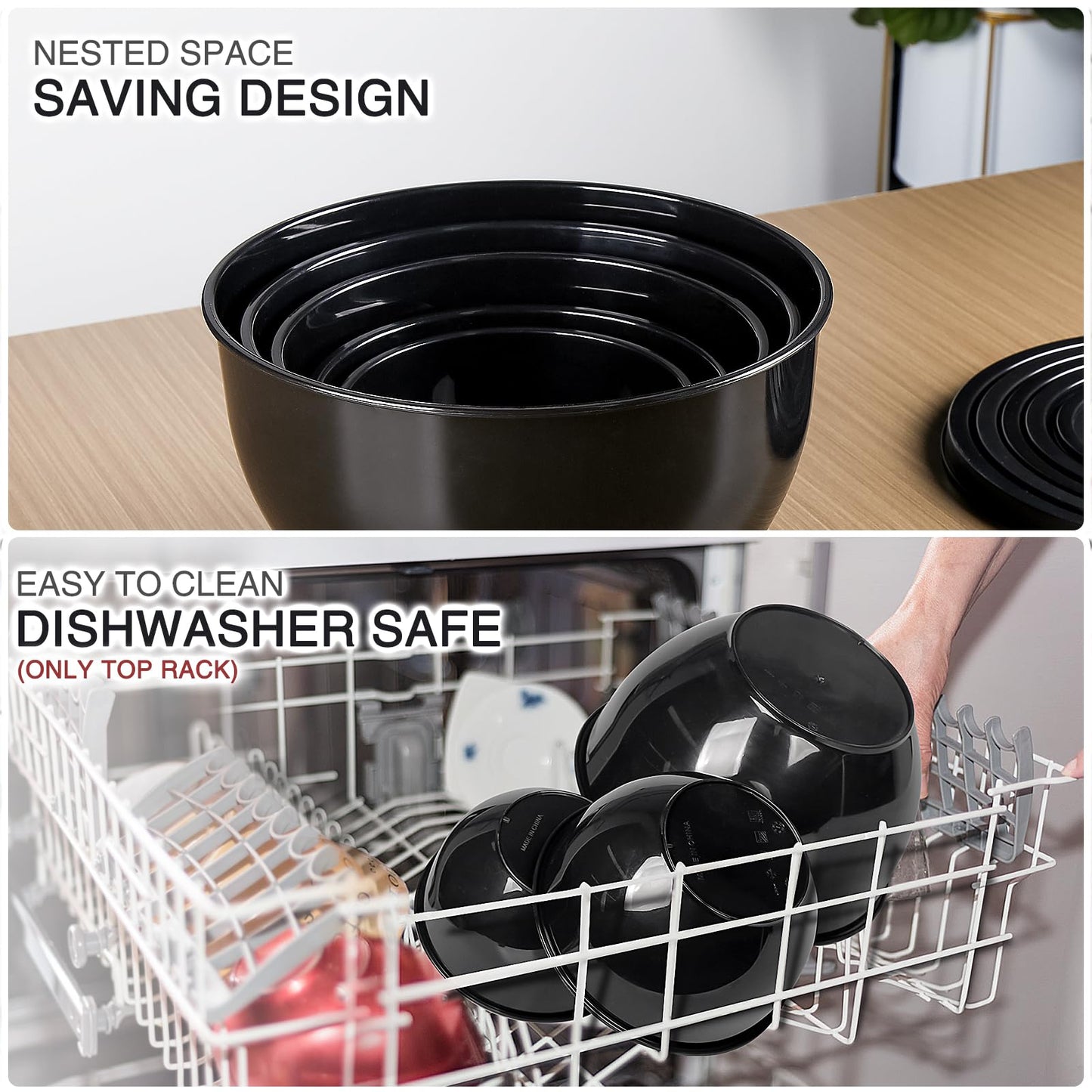 Greentainer Plastic Mixing Bowls with Lids Set for Kitchen, 5 Set Nesting Bowls for Mixing, Baking, Prepping, Cooking and Serving Food, Mixing Bowls Dishwasher, Microwave Safe