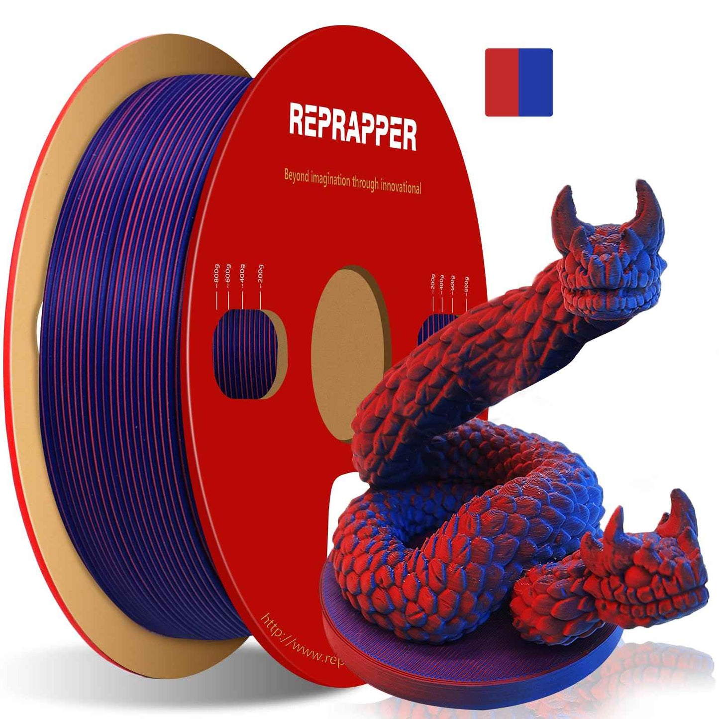 RepRapper PLA Filament Glow Dual PLA Filament 1KG for FDM 3D Printer