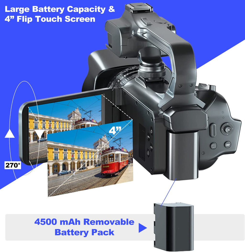 Acuvar 4K 64MP Video Camera Camcorder Auto Focus Vlogging Camera for YouTube 60FPS 18X Zoom Digital Video Camera with WiFi, Webcam, Mic, Stabilizer, 64GB SD Card, Card Reader, Remote Control