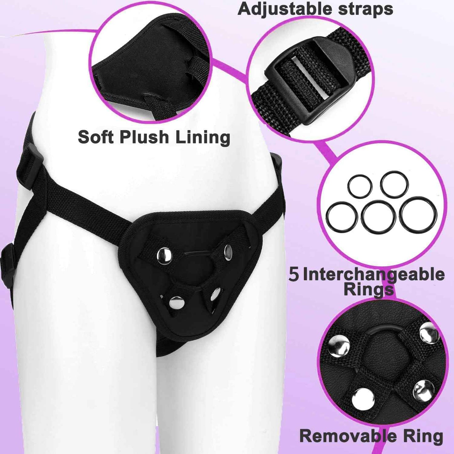 ASNOKNAE Adjustable Strap-On Harness 52in Waist with 5 O-Rings
