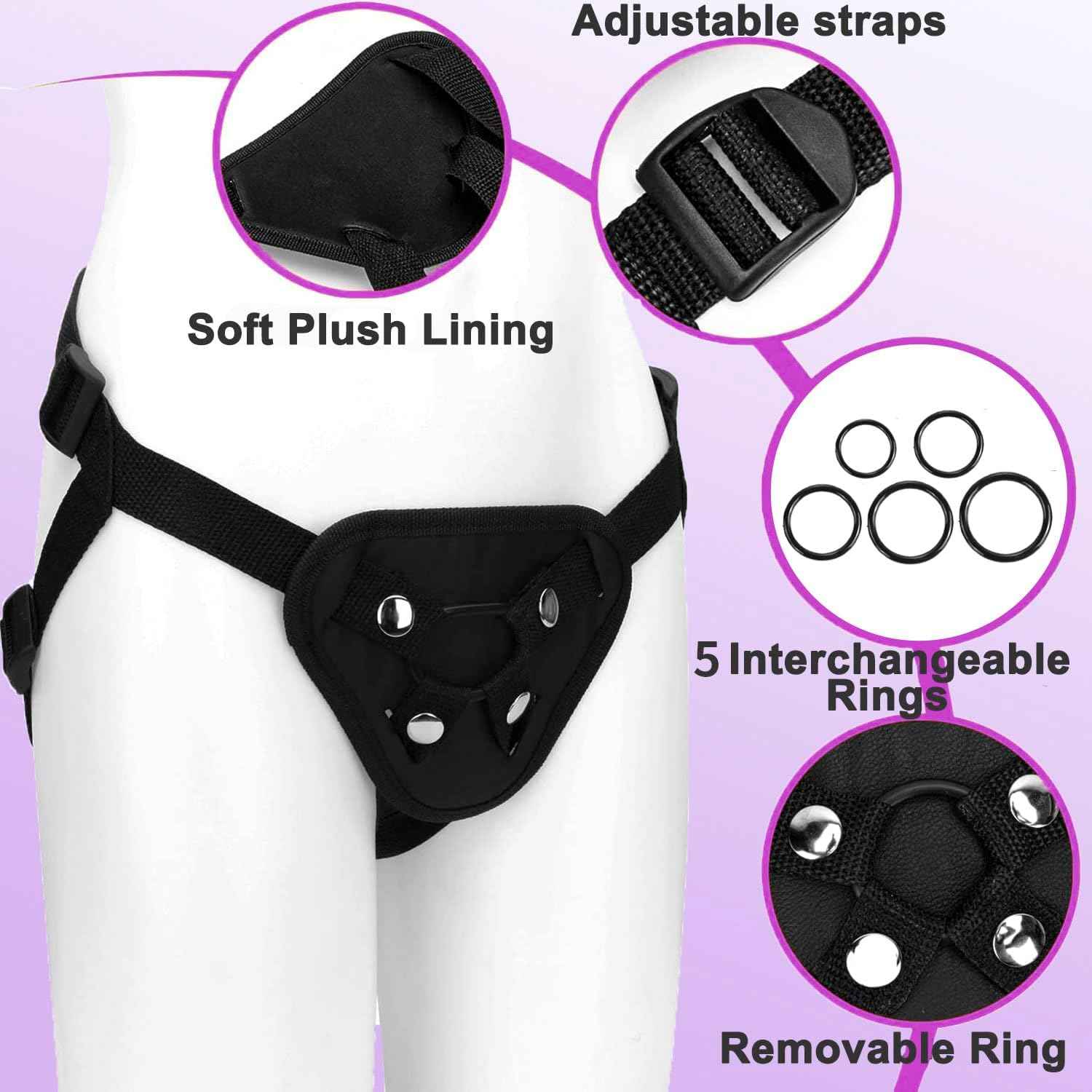 ASNOKNAE Adjustable Strap-On Harness 52in Waist with 5 O-Rings