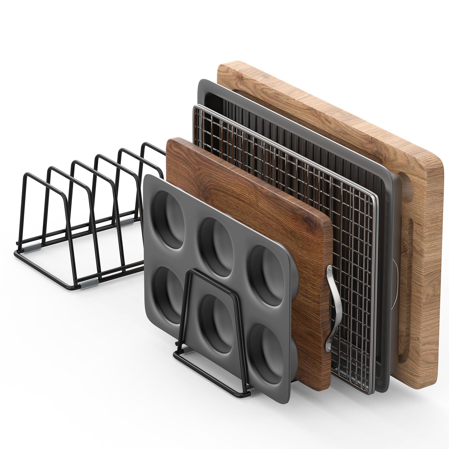 LAEMYFYRE Cutting Board Organizer Kitchen Organizer Rack for Cutting Board, Bakeware, and Cookie Sheet, 5-Slot Heavy-Duty Steel Cookware Holder,Rust-Resistant with Anti-Slip Feet