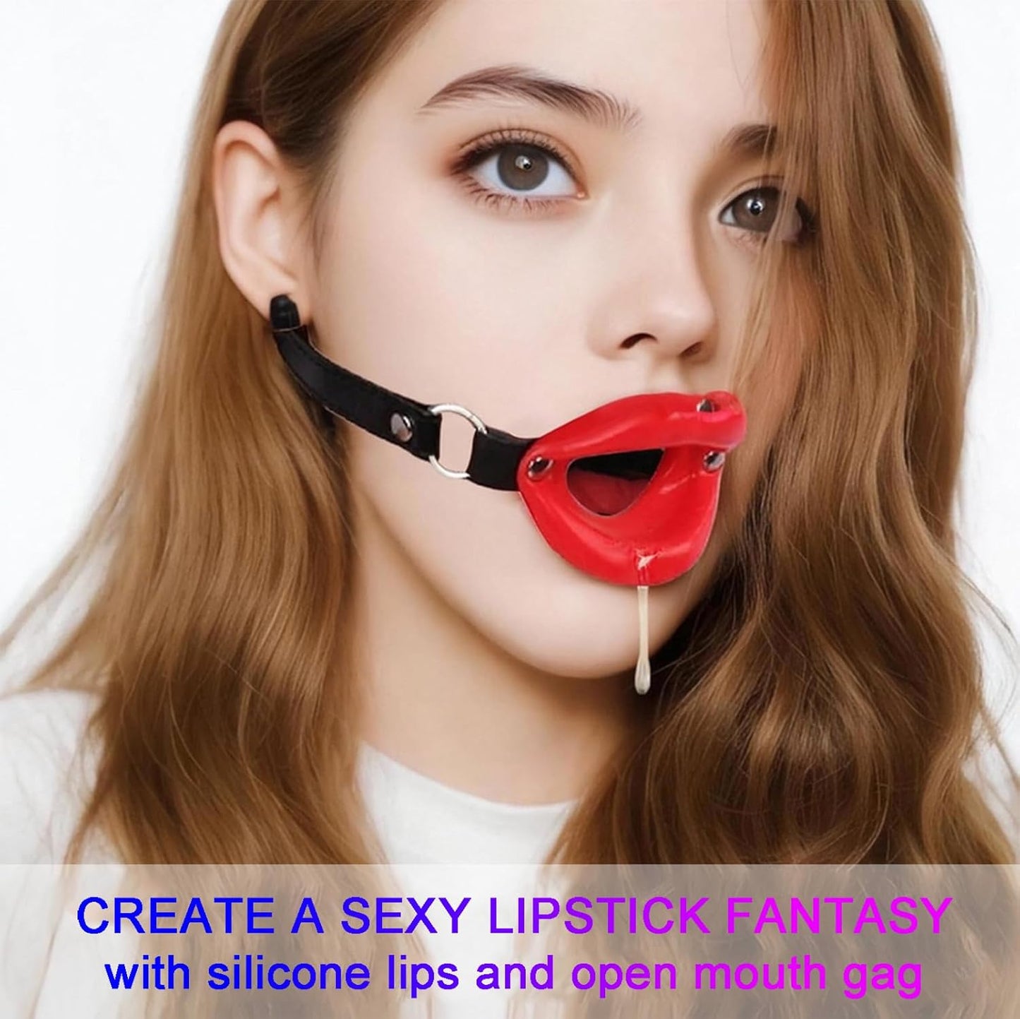 Sexy Open Mounth Gag, Silicone Lips Ball Gag for Bed Sex Play, O Ring BDSM Sex Bondage Gags & Muzzles, Valentines Day Mouth Sex Toy Gag Sex Accessories for Adults Couples Oral, Red