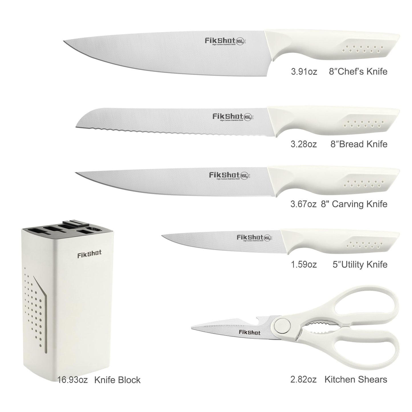 Knife Set, FIKSHOT 6-Piece Kitchen Knife Block Set with & Built-In Sharpener, Dishwasher Safe High Carbon Stainless Steel Blades, Rust-Resistant – Ideal Housewarming Gift