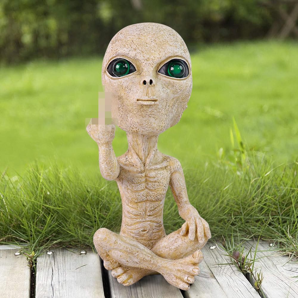 Lopoti Solar Light Alien Statues Sculpture，Funny UFO Extraterrestrial Figurine for Home Garden Yard Art Outdoor Decoration.