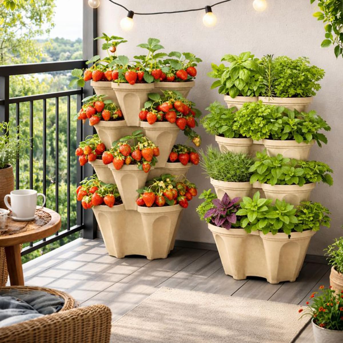 Vertical Garden Planter 4 Tier Stackable System 16 Plants, Space Saving Herb, Strawberry & Food Crop Planter with Center Support Hole for Indoor Outdoor Gardening