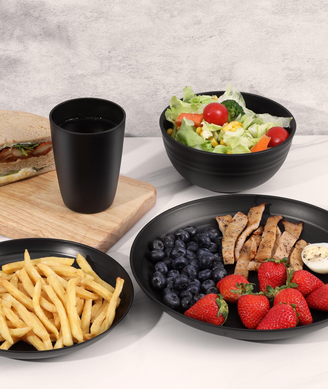 Quatish Plates and Bowls Sets, Unbreakable Dinnerware Sets, Plastic Dish Set for Camping, Dishwasher Microwave Safe, Outdoor Kitchen and Apartment Dinning Essentials