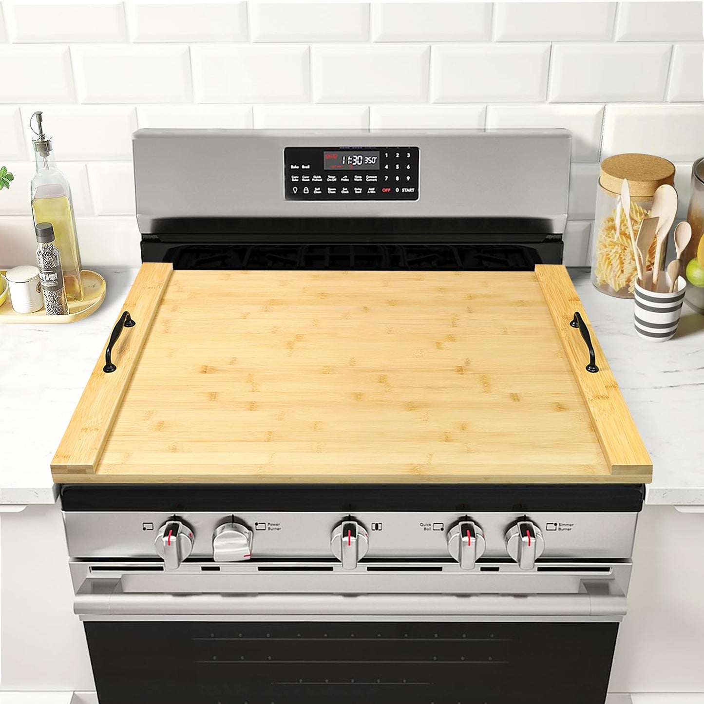GASHELL Noodle Board Stove Cover with Handles, Multiple Stove Top Cover Board for Electric/Gas Stove Top(Forest Green)