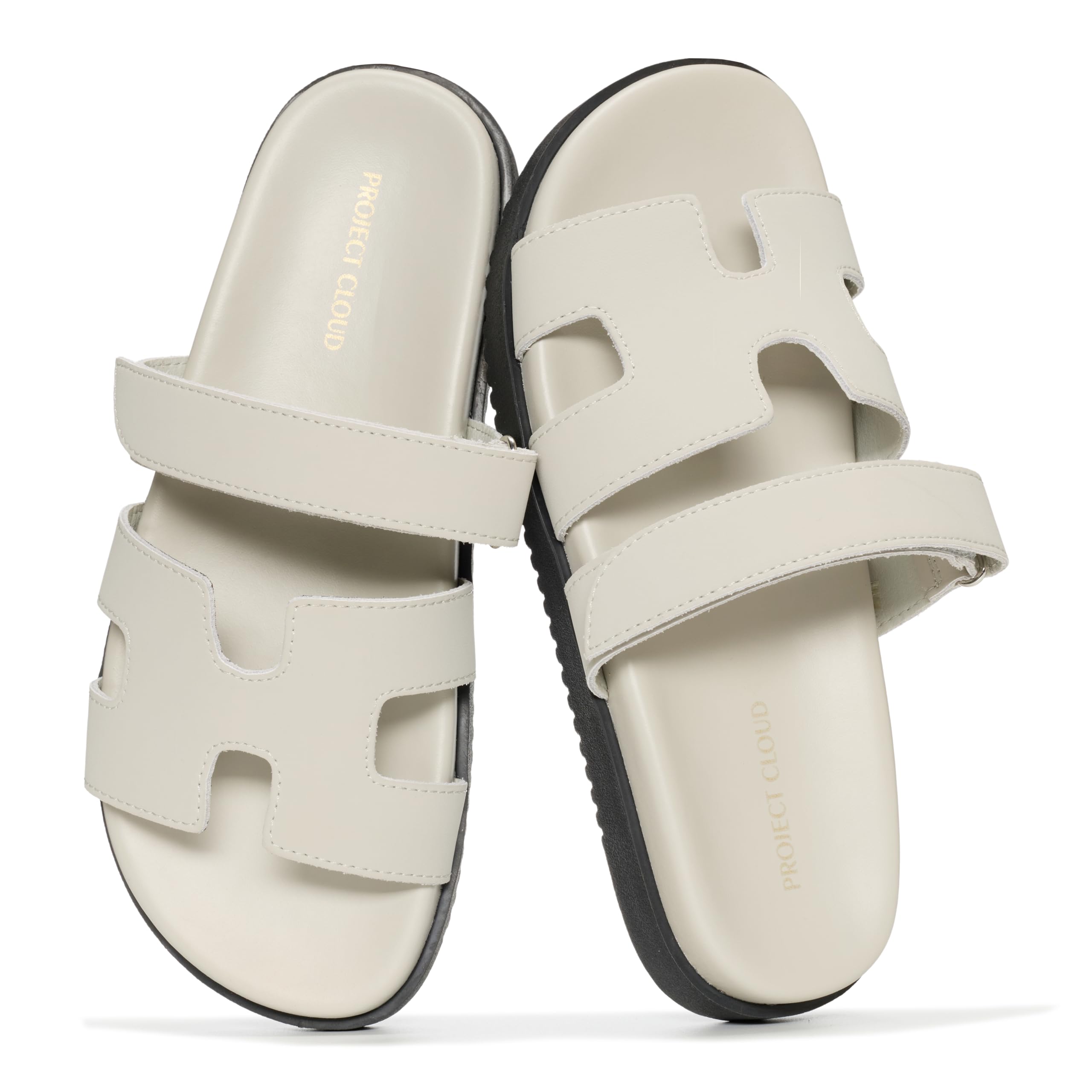 Project Cloud 100% Genuine Leather Sandals for Women Footwear - Stylish Womens Sandals with Plush & Soft Insole - Non-Slip and Water-Resistant Beach Sandals Slides for Women (Mayvy)