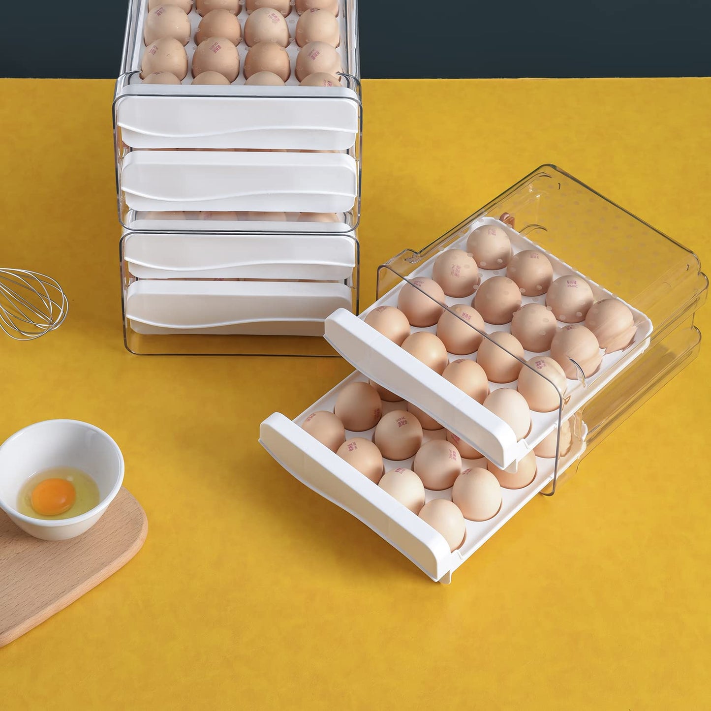 Sooyee Egg Container for Refrigerator, Household Egg Holder for Fridge, Transparent 2 Drawers Chicken Egg Storage Container