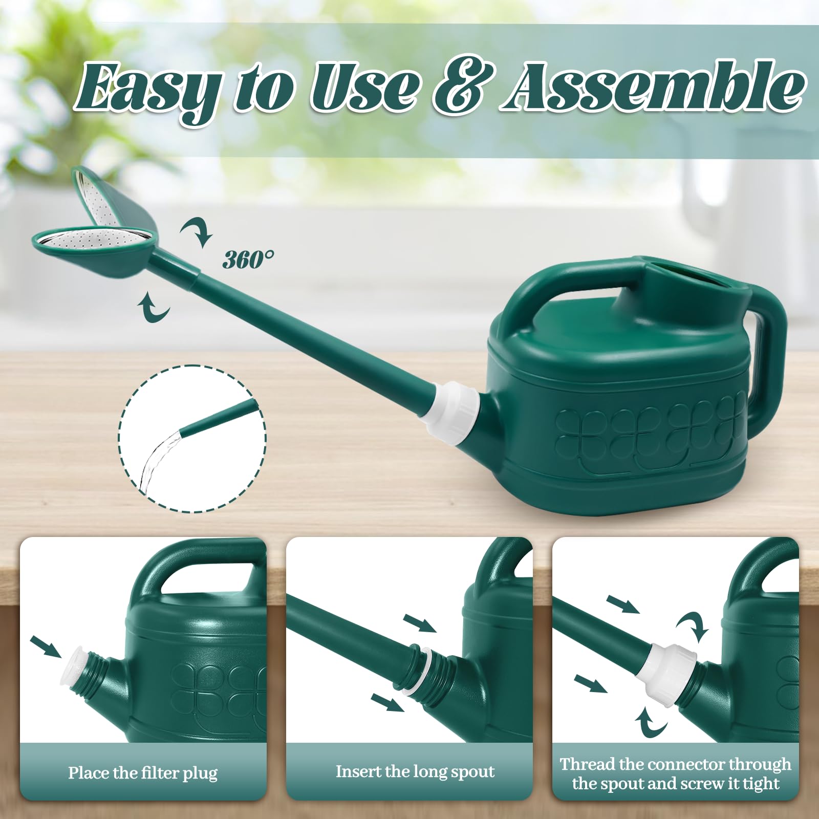 Watering Can, Garden Watering Can Outdoor, Plant Water Can with Removable Long Spout and Stainless Steel Sprinkler Head, Large Plastic Outdoor Watering Cans for Gardening Flower Plants