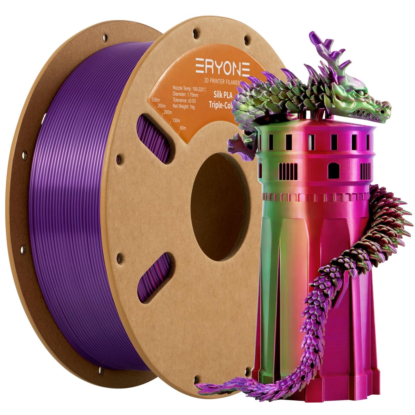 ERYONE Silk Color PLA Filament 3D Printer 1.75mm +/- 0.03mm, Filament PLA Cardboard Spool