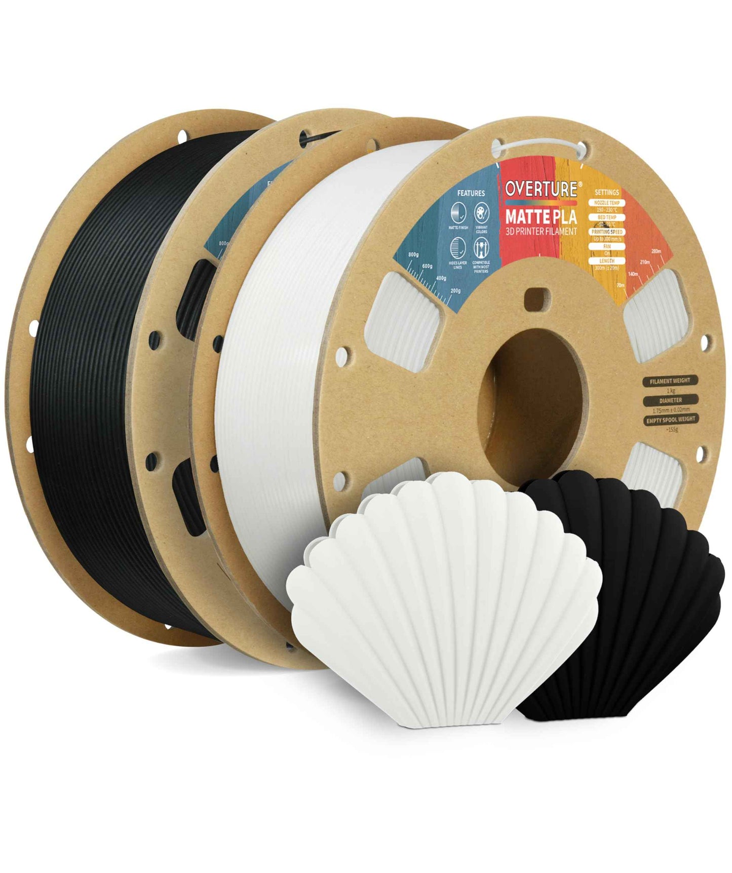 OVERTURE Matte PLA 3D Printer Filament 1.75mm, Matt Surface & Low Warping Filament 1kg Spool (2.2 lbs), Accuracy +/- 0.02 mm, Fit Most FDM Printers