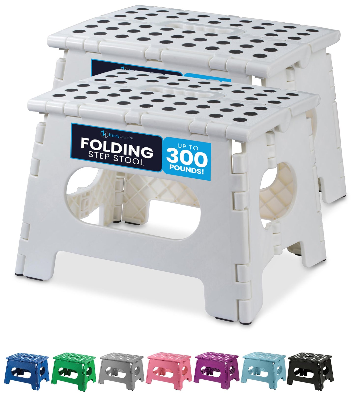 Handy Laundry Folding Lightweight Step Stool - Sturdy Enough to Support Adults and Safe Enough for Kids - Opens Easy with One Flip - Great for Kitchen, Bathroom or Bedroom