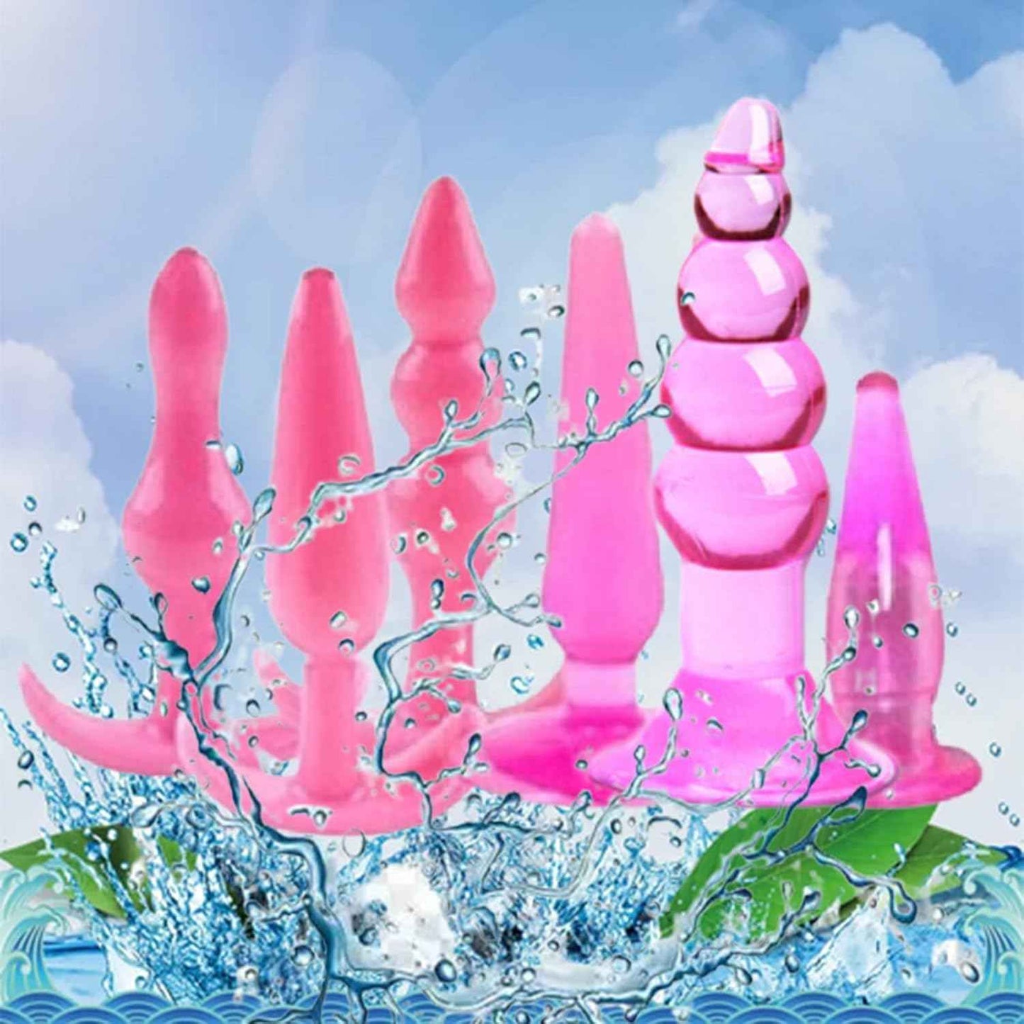 Butt Plugs, 6 Pcs Anal Training Kit Soft Jelly Anal Plug G-spot Prostate Massager Anus Trainer for Adult Masturbation SM Beginner Gay Couple Sex Game Play for Men Women Couples(Pink)