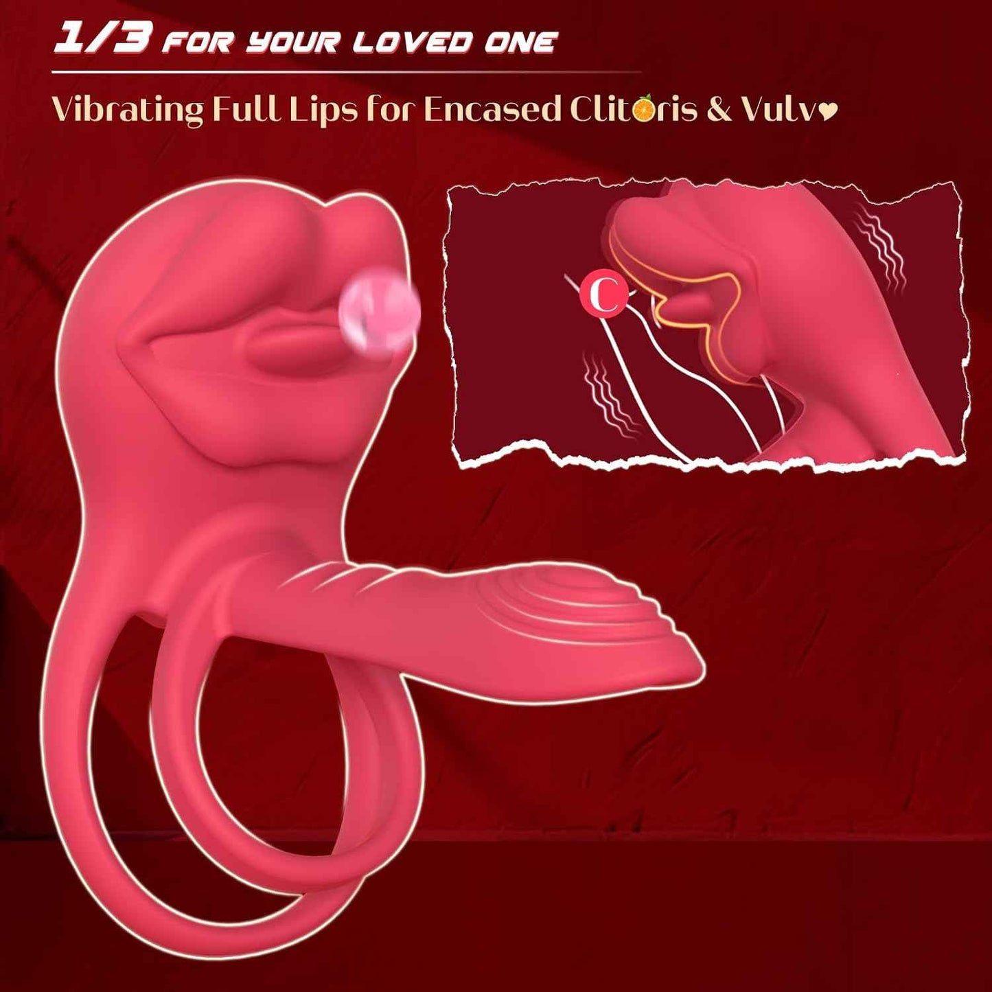 Vibrating Penis Sleeve Cock Ring with Full Lips Tongue Clitoral Stimulator, Penis Ring Vibrator Extender for G Spot Stimulation,Couples Adult Sex Toys for Men Women,HOESDIK Male Couple Sex Toy for Men