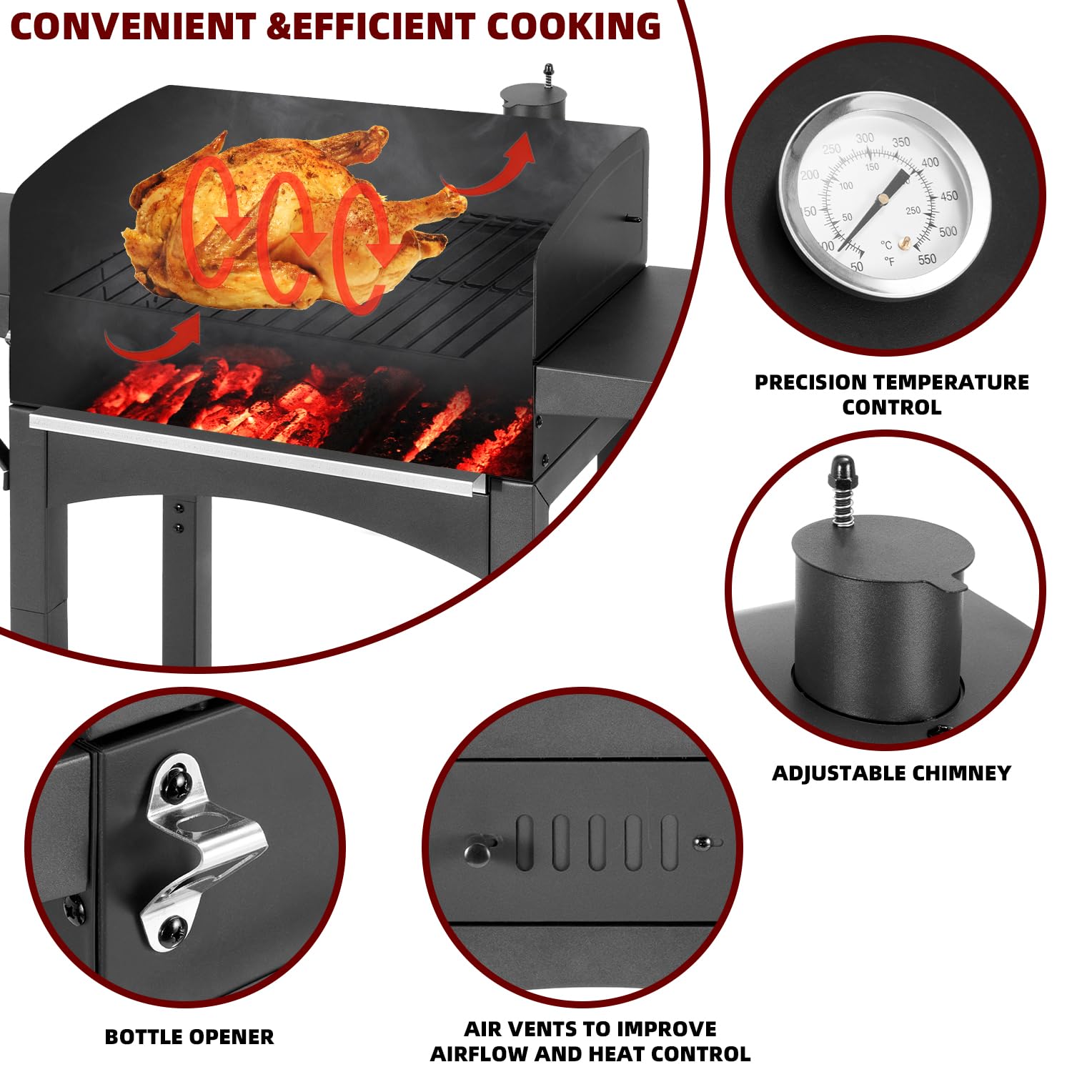 Charcoal Grills Outdoor BBQ Grill with 2 Side Table,Barbecue Grill Smoker with 343 Sq.in.Cooking Area for Outdoor Cooking Backyard Camping Picnics Beach by DNKMOR