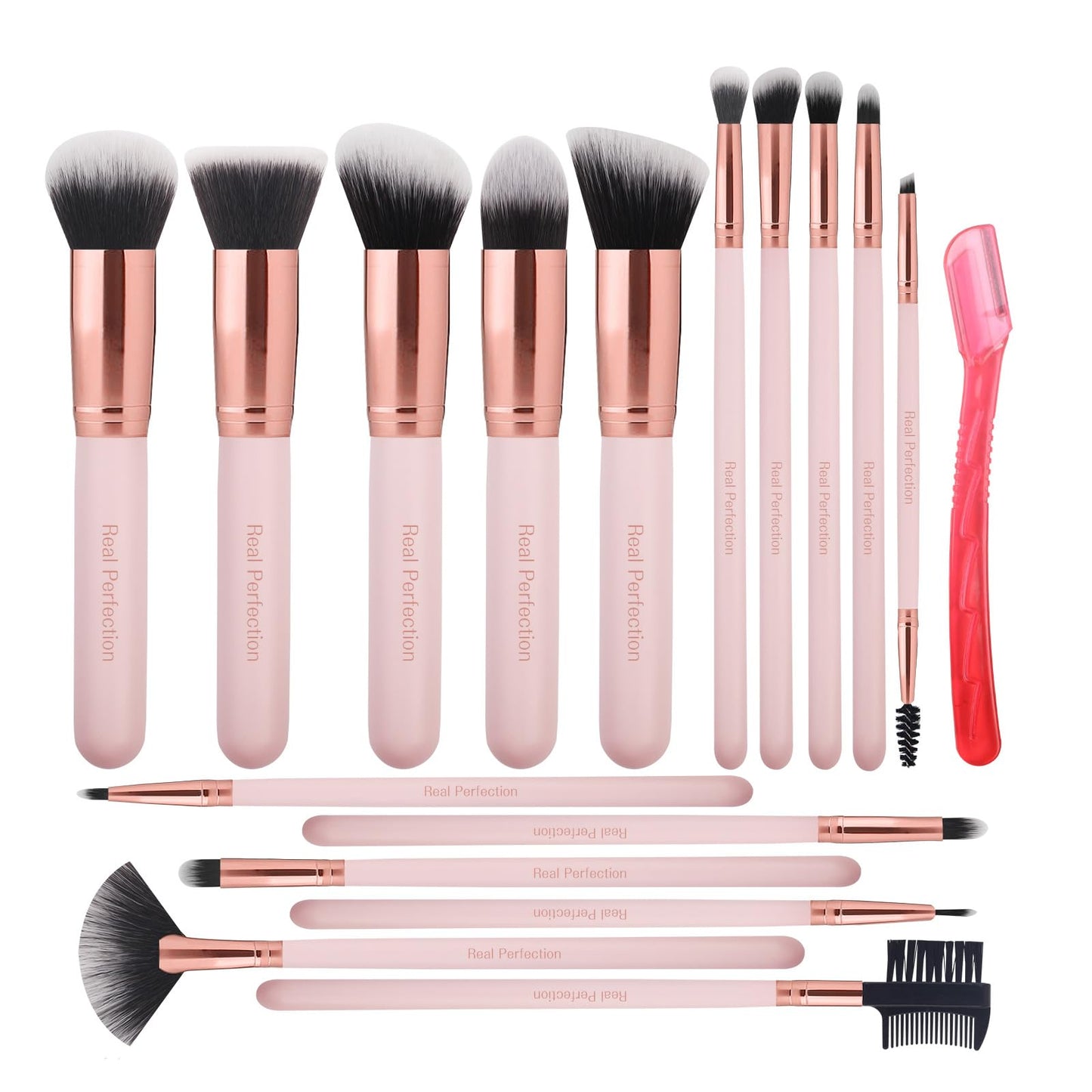 Real Perfection Makeup Brush Set 16 Pcs with 1 Eyebrow Razor Premium Synthetic Foundation Powder Concealers Eyeshadow Blush Makeup Brushes Make up Brushes Kit