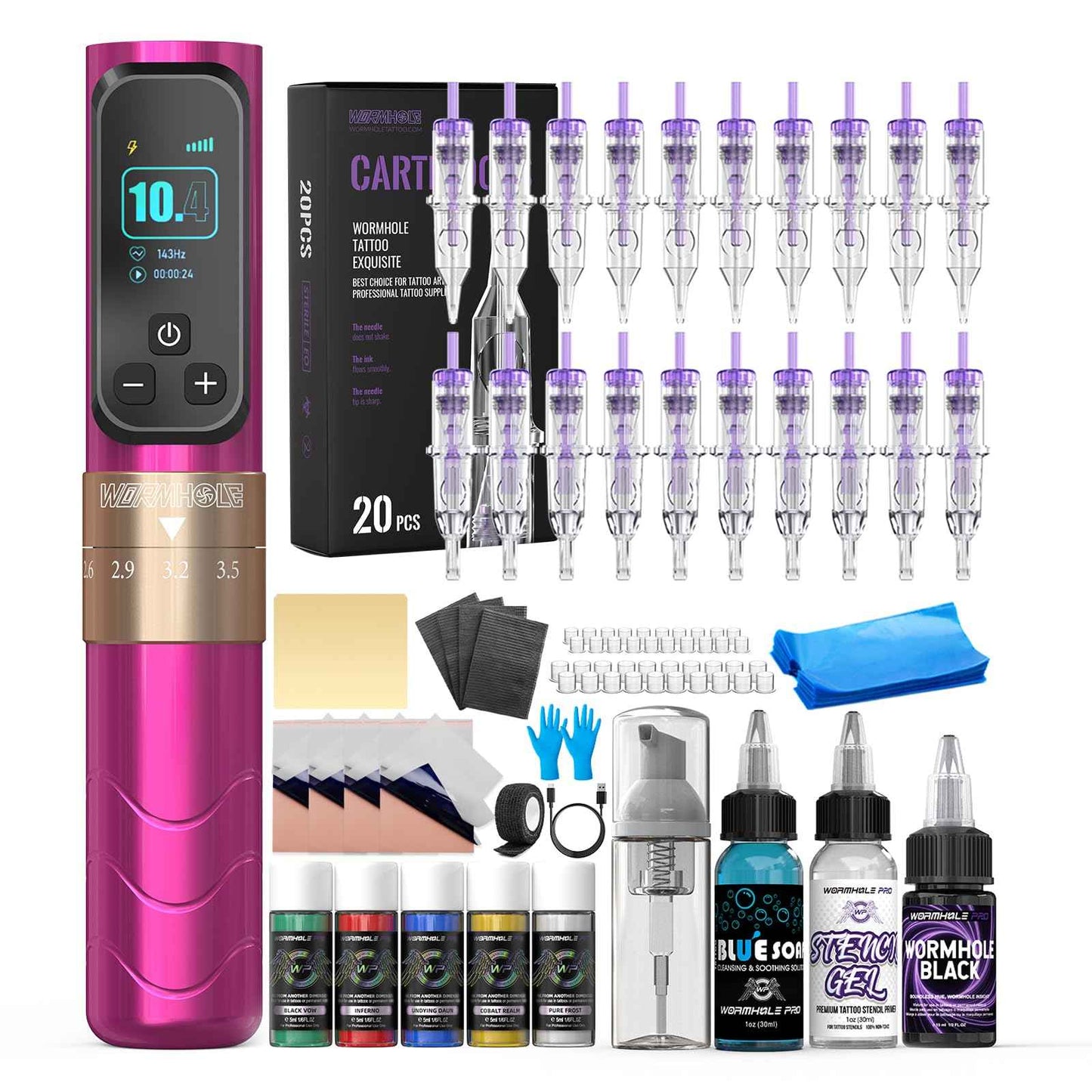 Tattoo Kit, Wormhole Tattoo Gun Kit Tattoo Pen Kit Cartridge Tattoo Machine Kit for Beginners Rotary Tattoo Machine Pen Kit Tattoo Pen Type Machine Kit Professional Complete Tattoo Kit Tattoo Supplies