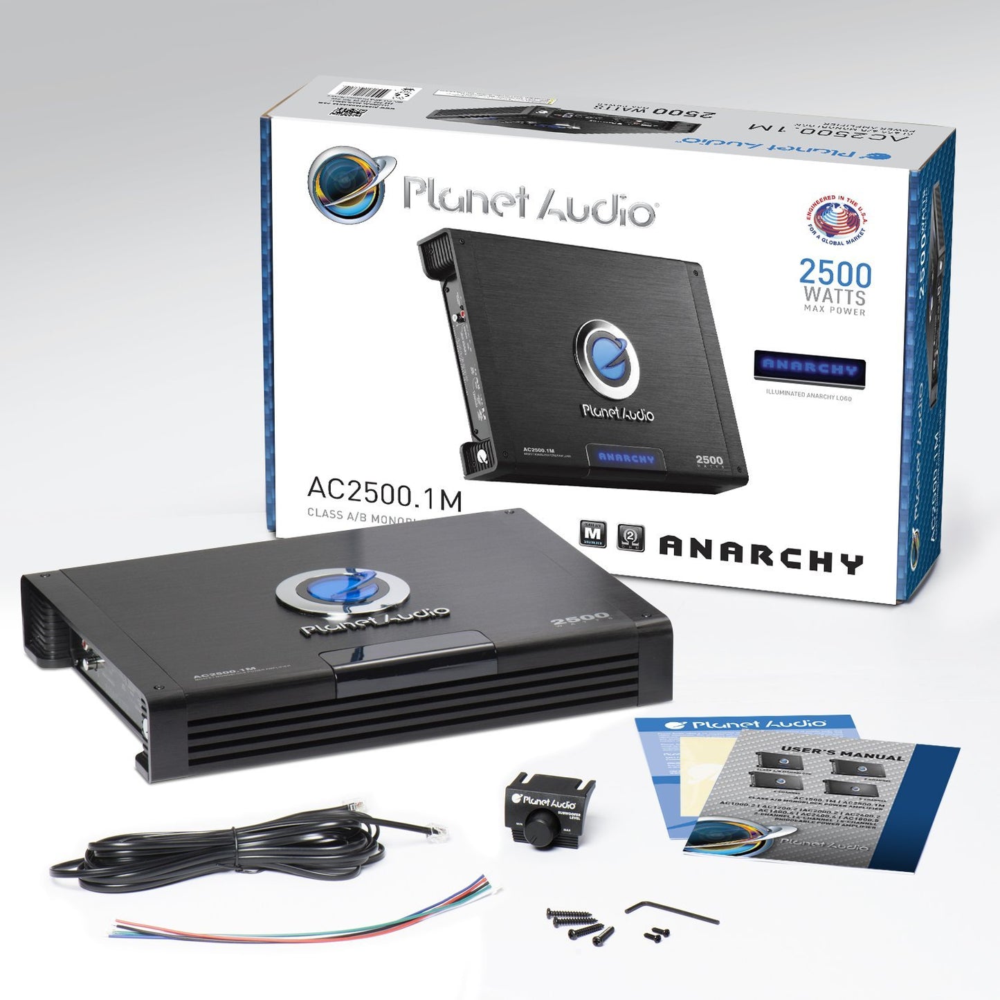 Planet Audio AC2500.1M Monoblock Car Amplifier - 2500 Watts Max Power, 2/4 Ohm Stable, Class A/B, Mosfet Power Supply, Remote Subwoofer Control