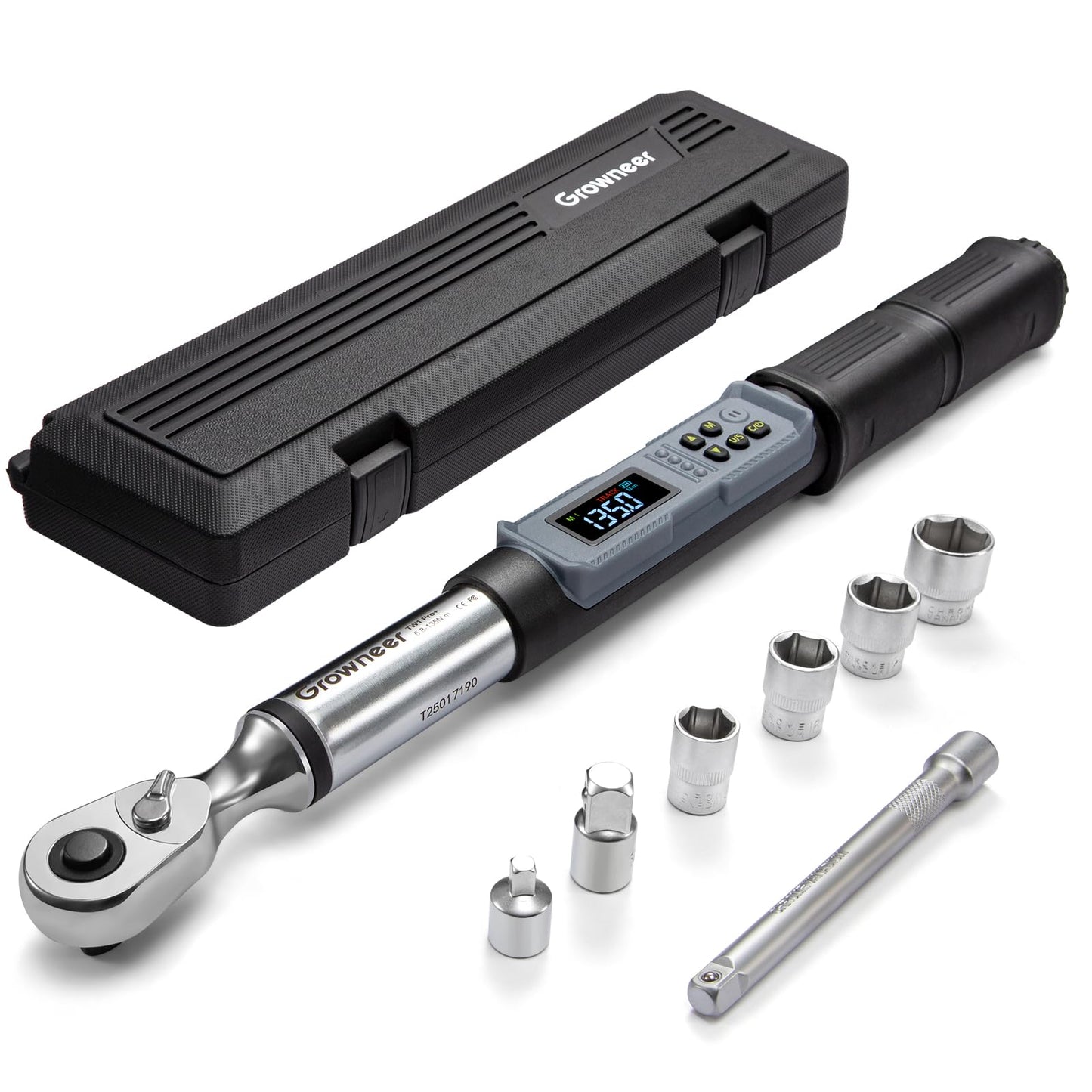 GROWNEER Digital Torque Wrench Set, Inch Pound Torque Wrench with Buzzer & LED Indicator, Electronic Wrench Set with Bits & Sockets
