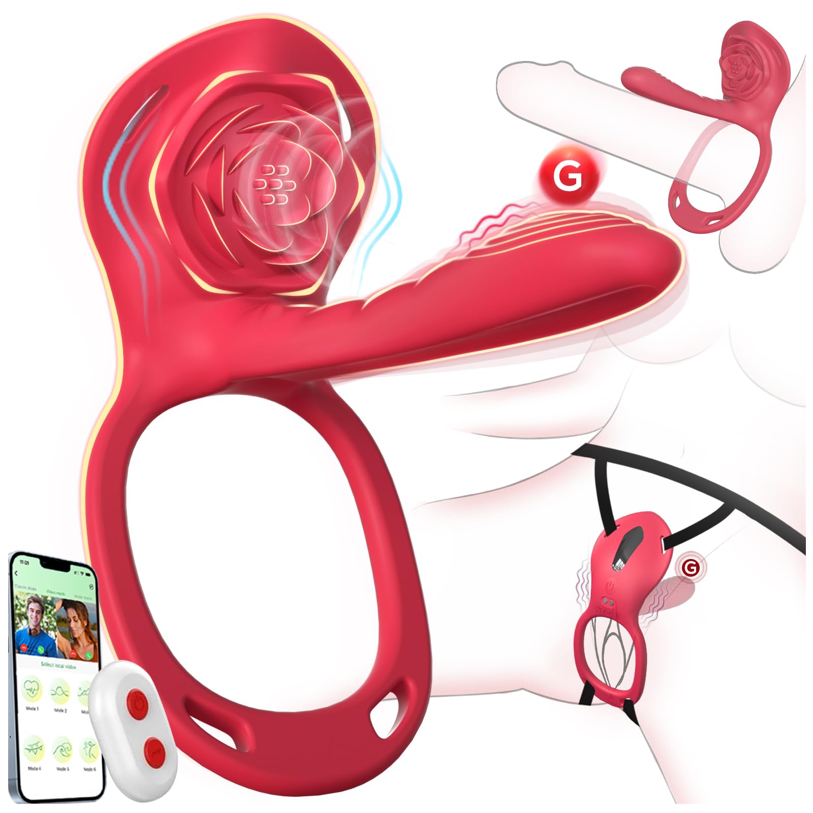 Couples Rose App Remote Control Wearable Vibrator, Couple Women Adult Sex Toys Games for Men, Hands Free Panty Clitoris Vibrator Vibrating Cock Ring, ZOOPLOU BDSM Female Sex Toy Clitoral Stimulator