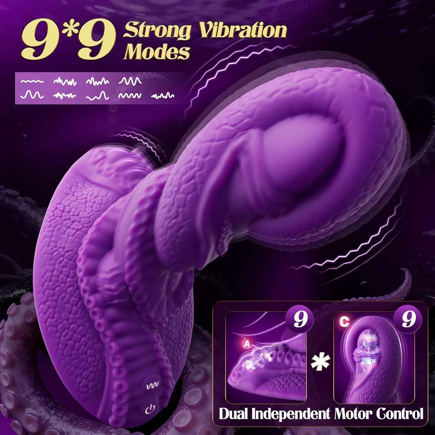 Monster Dildo Vibrator Sex Toys - Sit and Ride Fantasy Tentacle Dildo 9+9 Vibration Modes for Women and Men Sex Machine, Adult Toys with Dual Motors for G Spot, Strong Suction Cup