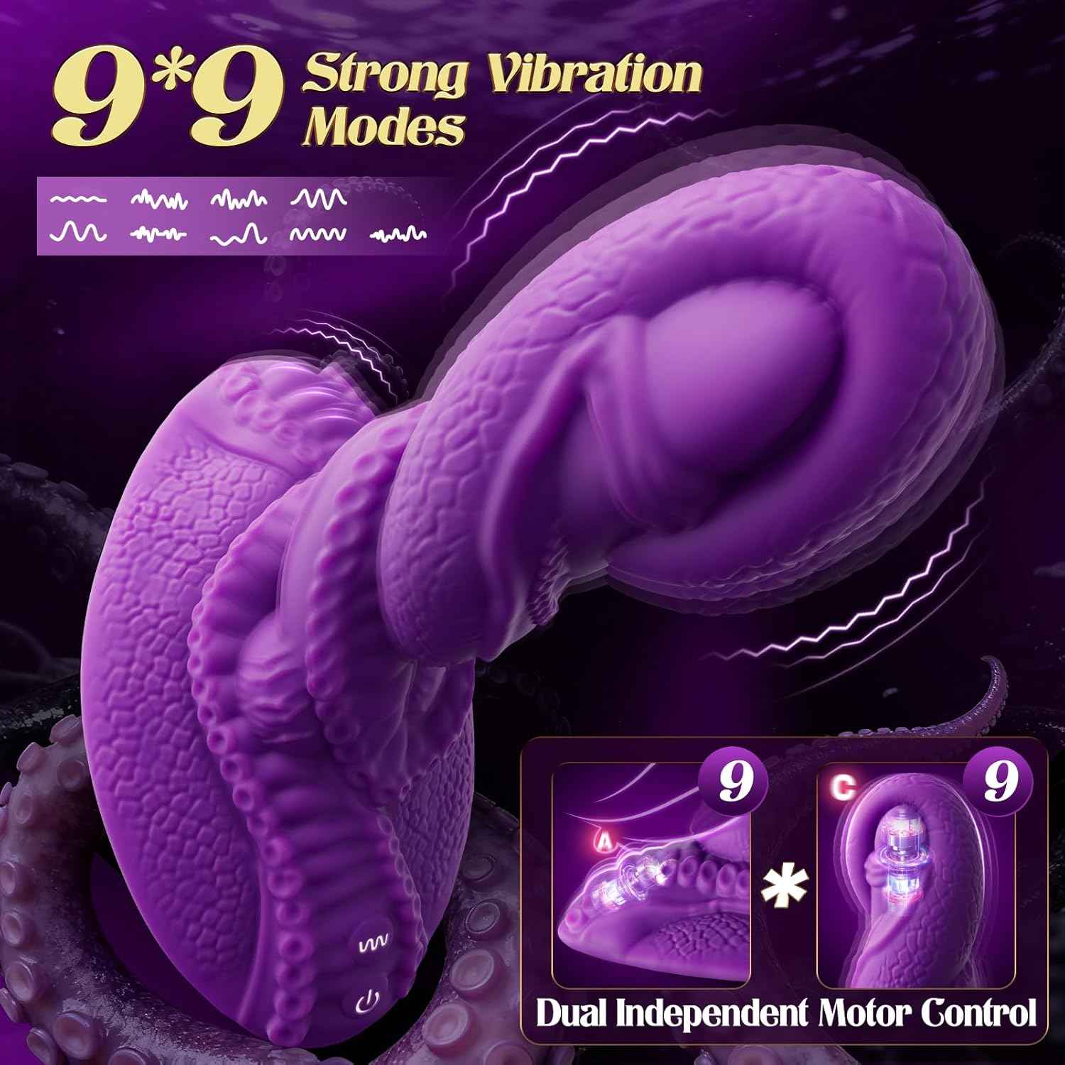 Monster Dildo Vibrator Sex Toys - Sit and Ride Fantasy Tentacle Dildo 9+9 Vibration Modes for Women and Men Sex Machine, Adult Toys with Dual Motors for G Spot, Strong Suction Cup