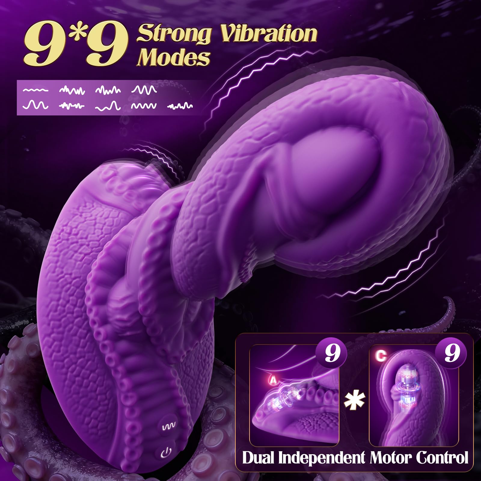 Monster Dildo Vibrator Sex Toys - Sit and Ride Fantasy Tentacle Dildo 9+9 Vibration Modes for Women and Men Sex Machine, Adult Toys with Dual Motors for G Spot, Strong Suction Cup