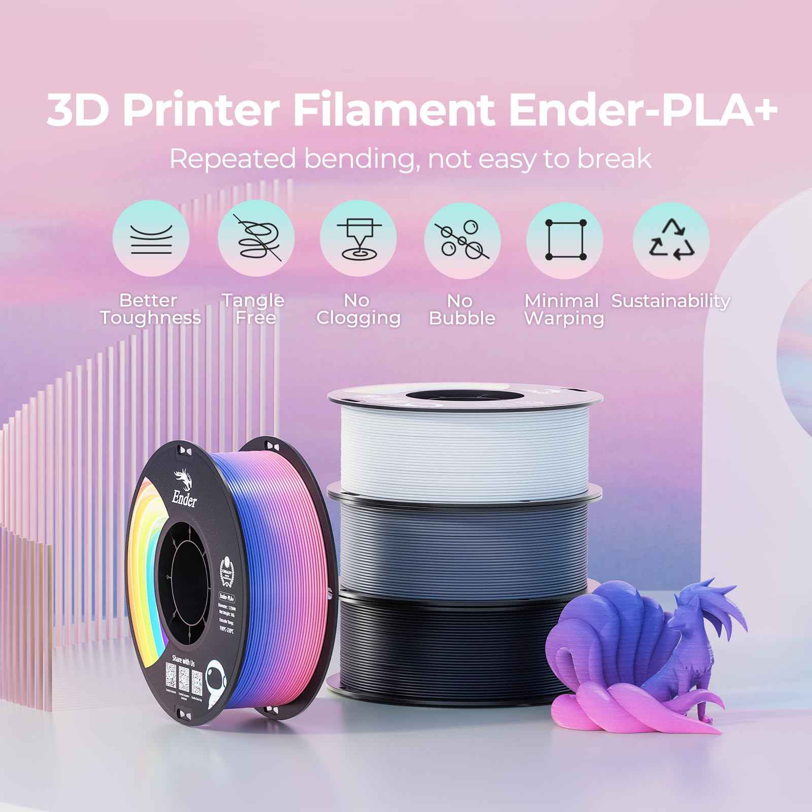 Creality 3D Printer Filament, PLA Filament Bundle for 3D Printing, Ender PLA Filament No-Tangling, Strong Bonding & Overhang Performance, Accuracy +/- 0.02mm