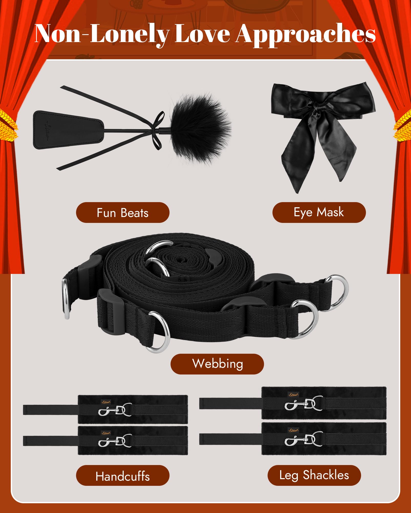 Sex Bondage BDSM Kit UTIMI Restraints Set Sex Toys with Hand Cuffs Ankle Cuff Bondage Collection & Blindfold & Tickler Included