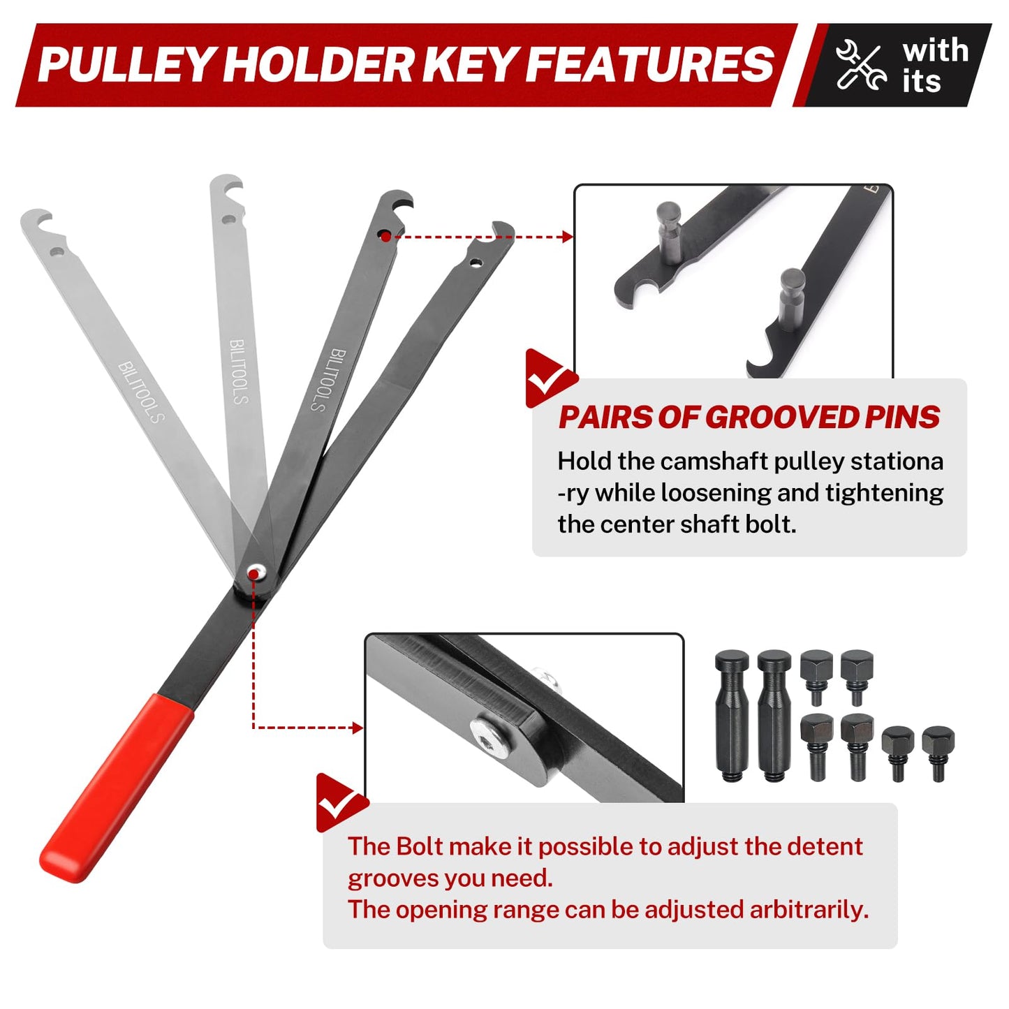BILITOOLS Fan Clutch Removal Tool Kit, Fan Clutch Wrench Set 22 36 40 47 51 MM with Pulley Holder
