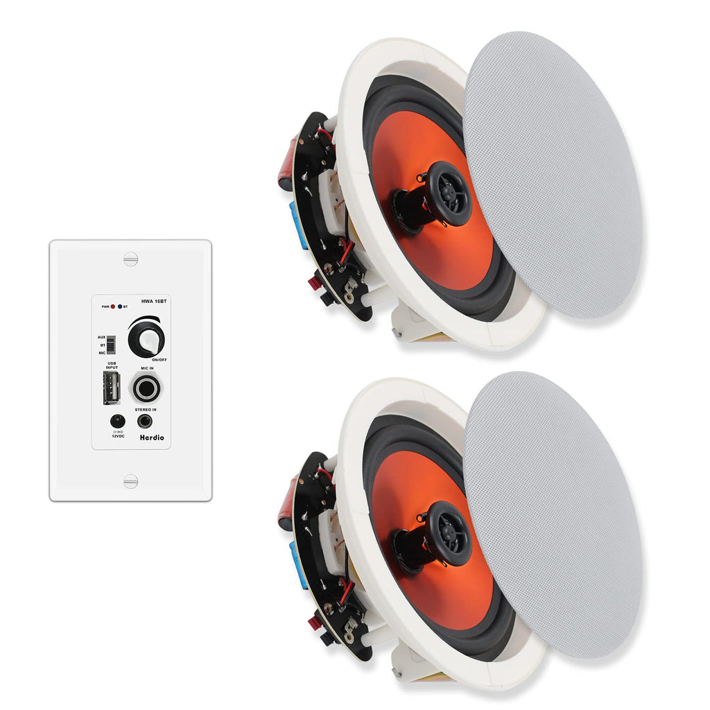 Herdio 4 Inch Bluetooth Ceiling Speakers 240W 2-Way Flush Mount in Wall Amplifier Receiver Suitable for Home Theater Bathroom Living Room Kitchen Office (1 Pair)