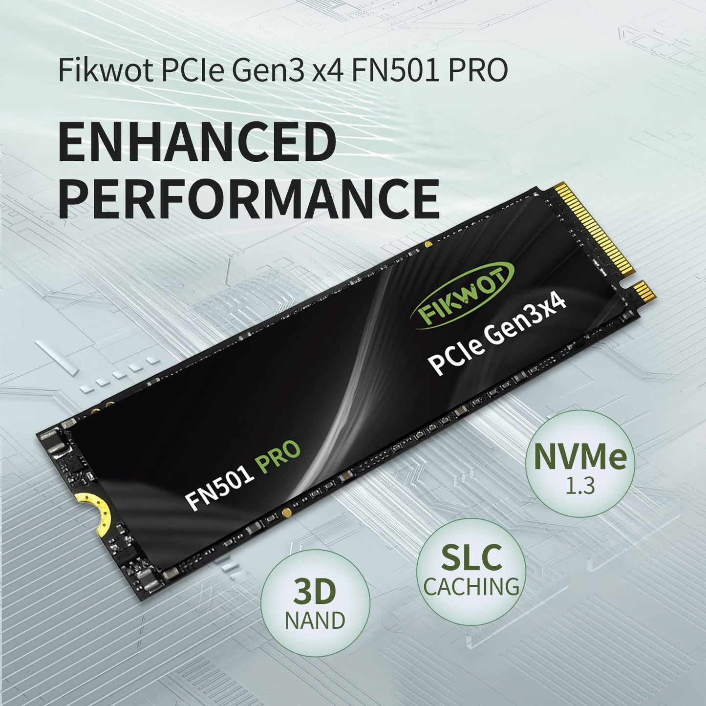Fikwot FN501 Pro NVMe SSD - M.2 2280 PCIe Gen3 x4 Internal Solid State Drive with Graphene Cooling Sticker, Up to 3,500MB/s, SLC Cache 3D NAND TLC, Compatible with Laptop & PC Desktop