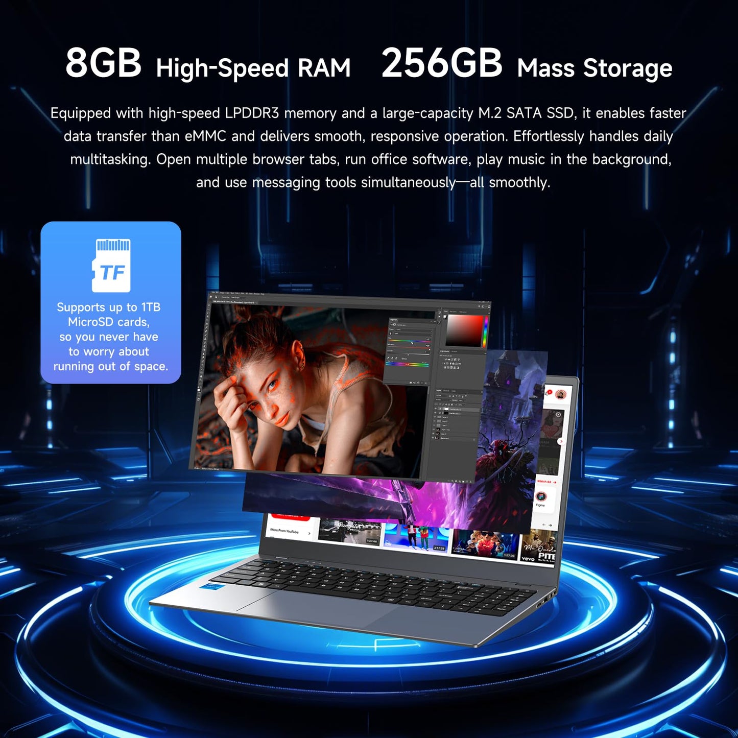 HPUMLSE Windows11 Por Intel Laptop,15.6″ Notebook PC,Privacy Camera Cover/Intel Pentium 6500Y/FHD1080/Type-C/7.7V 5800mAh/HDMI/for Student and Busines