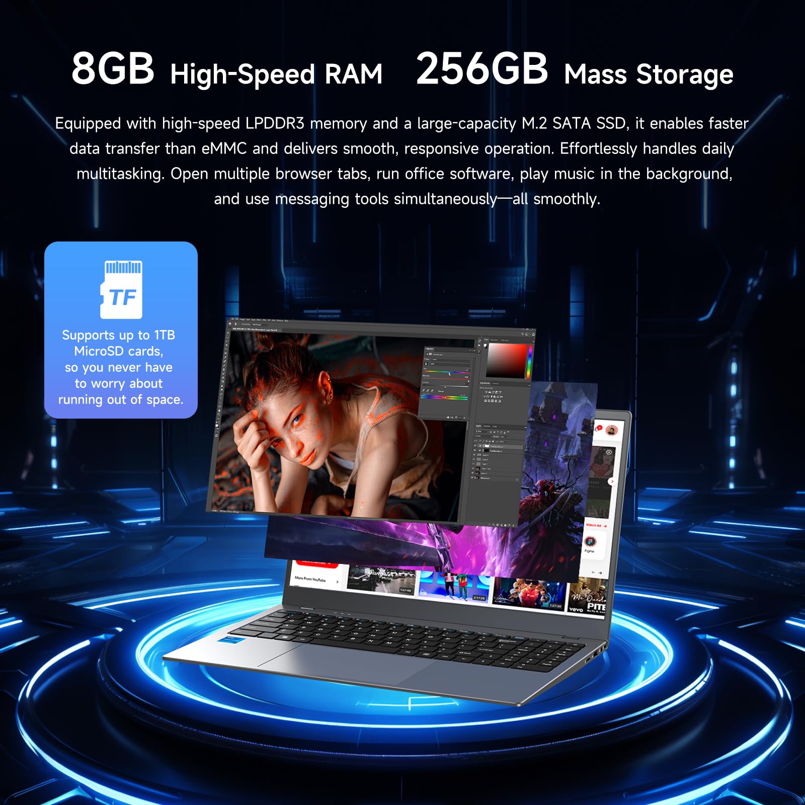 HPUMLSE Windows11 Por Intel Laptop,15.6″ Notebook PC,Privacy Camera Cover/Intel Pentium 6500Y/FHD1080/Type-C/7.7V 5800mAh/HDMI/for Student and Busines